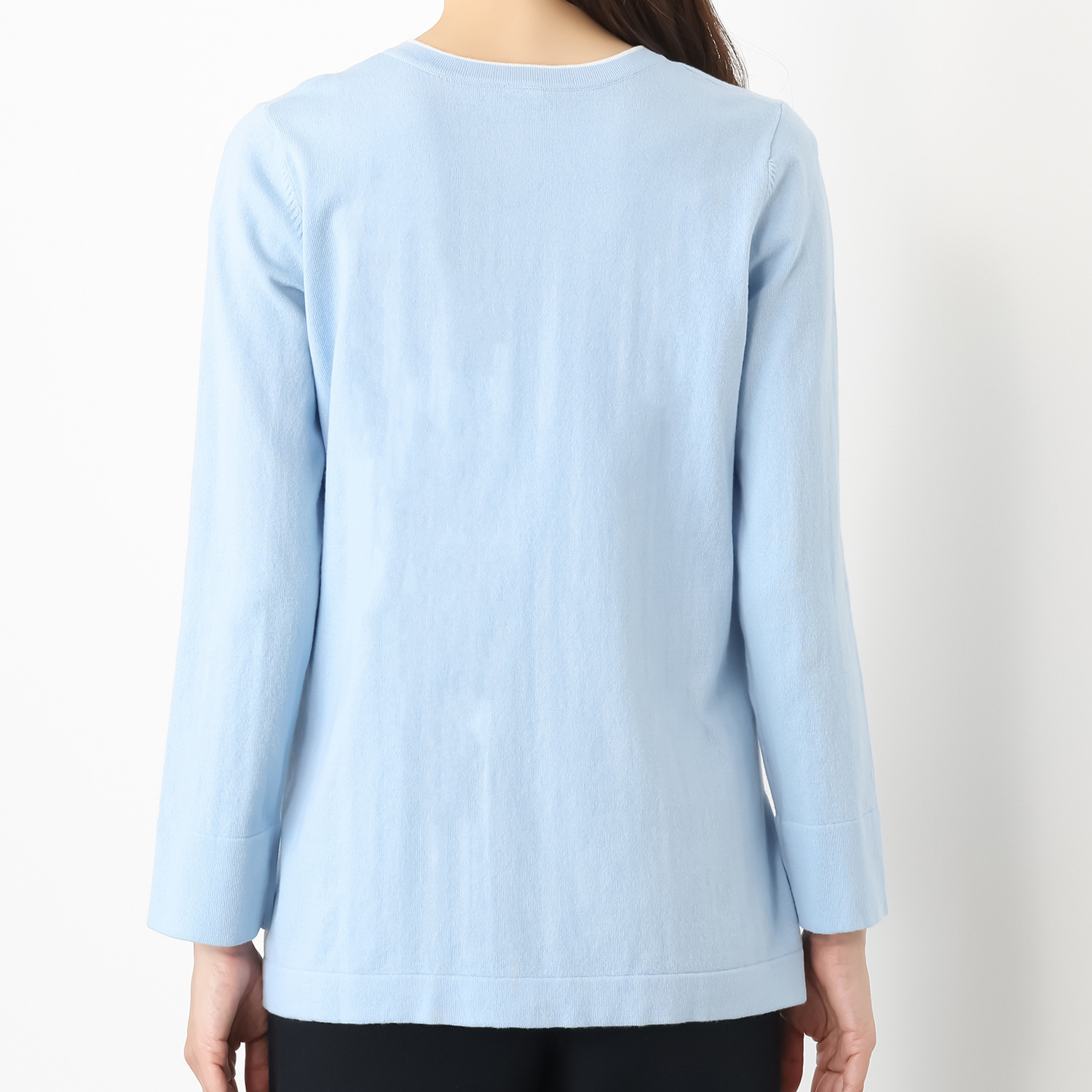 スピンブルー イタリアＭＴＢ社製 エーゲ海コットン混 キーネック配色アクセント ニットプルオーバー