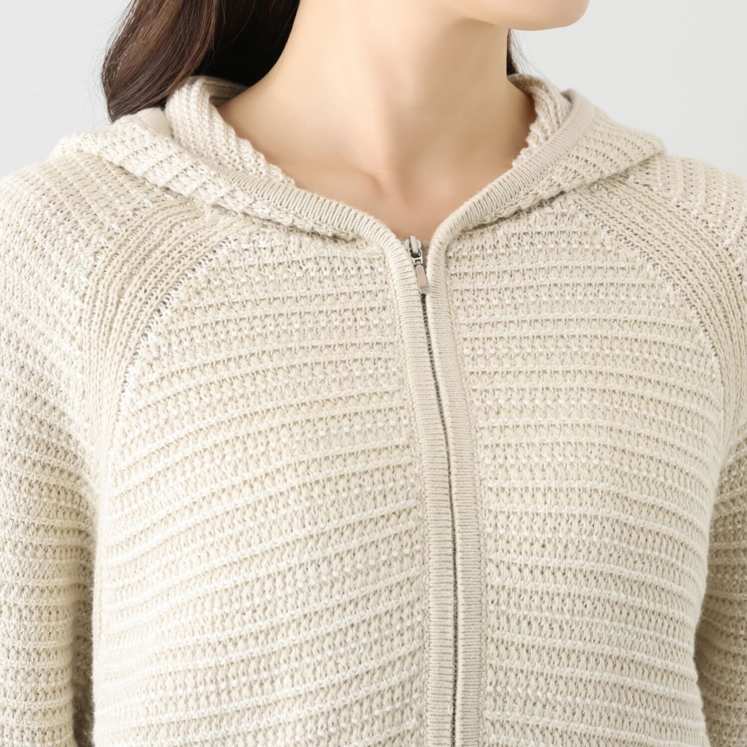 スピンブルー イタリアＭＴＢ社製 エーゲ海コットン 配色絡み編み ジップアップフーディー 