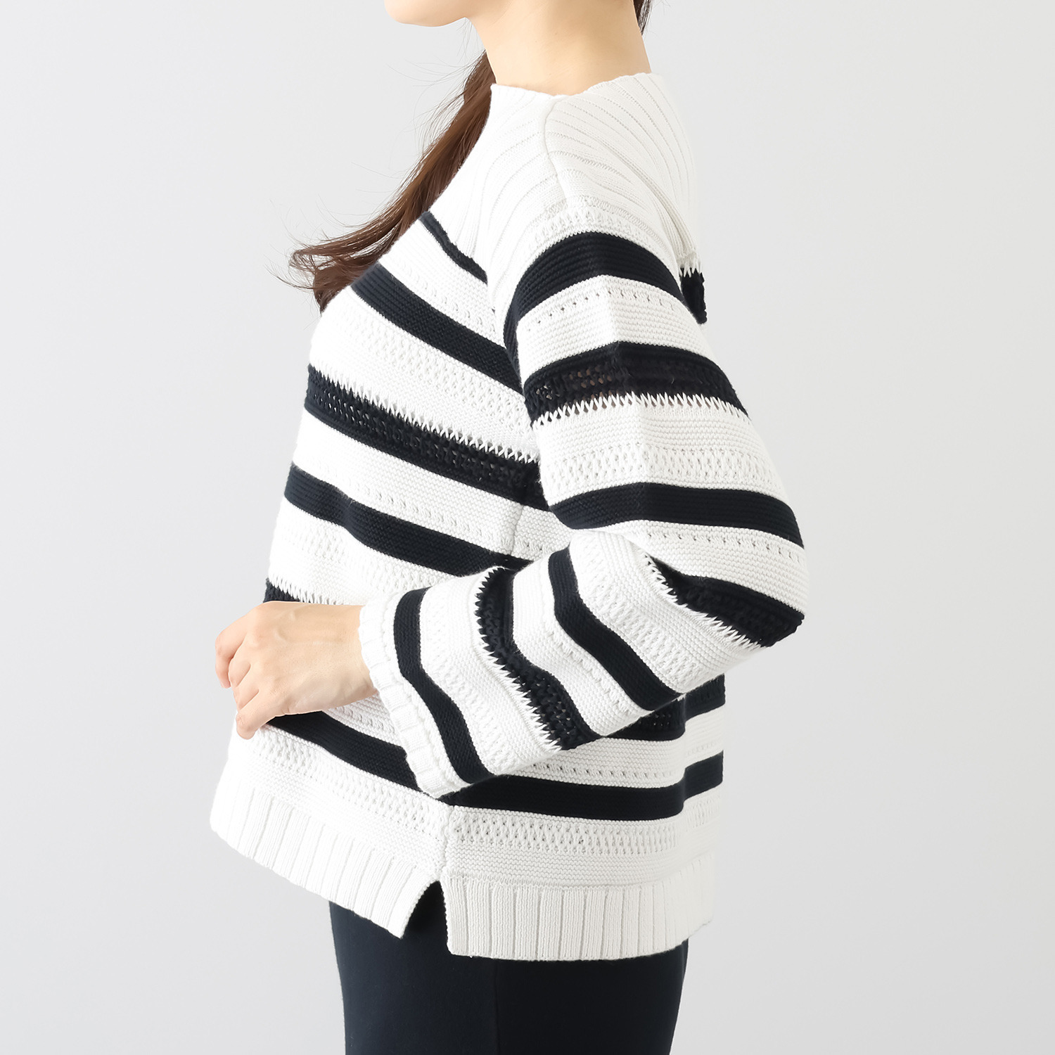 スピンブルー イタリアＭＴＢ社製 エーゲ海コットン 地柄ボーダー ボートネックプルオーバー