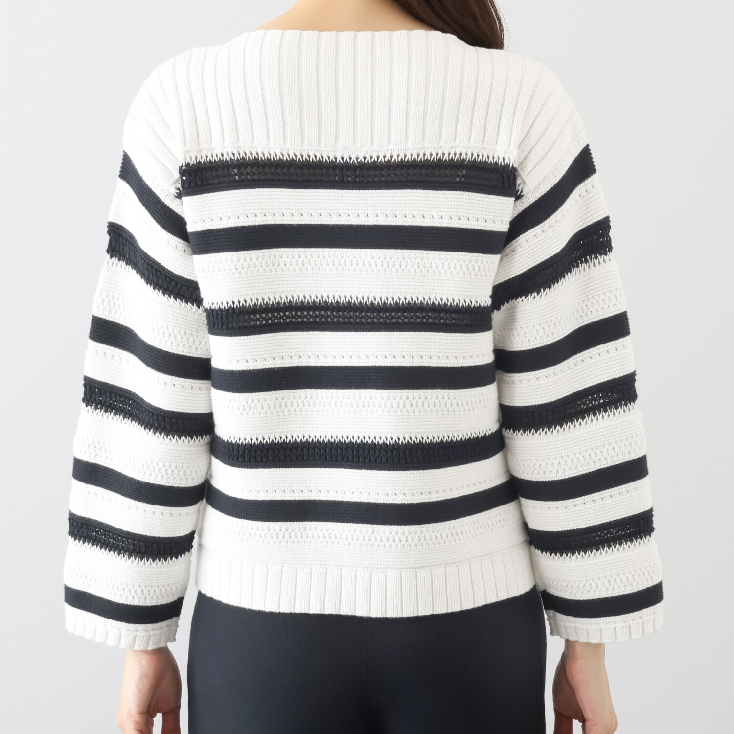 スピンブルー イタリアＭＴＢ社製 エーゲ海コットン 地柄ボーダー ボートネックプルオーバー