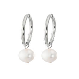 カリーナ・ペルラ ステンレス 淡水パール チャーム付 フープイヤリング／ピアス