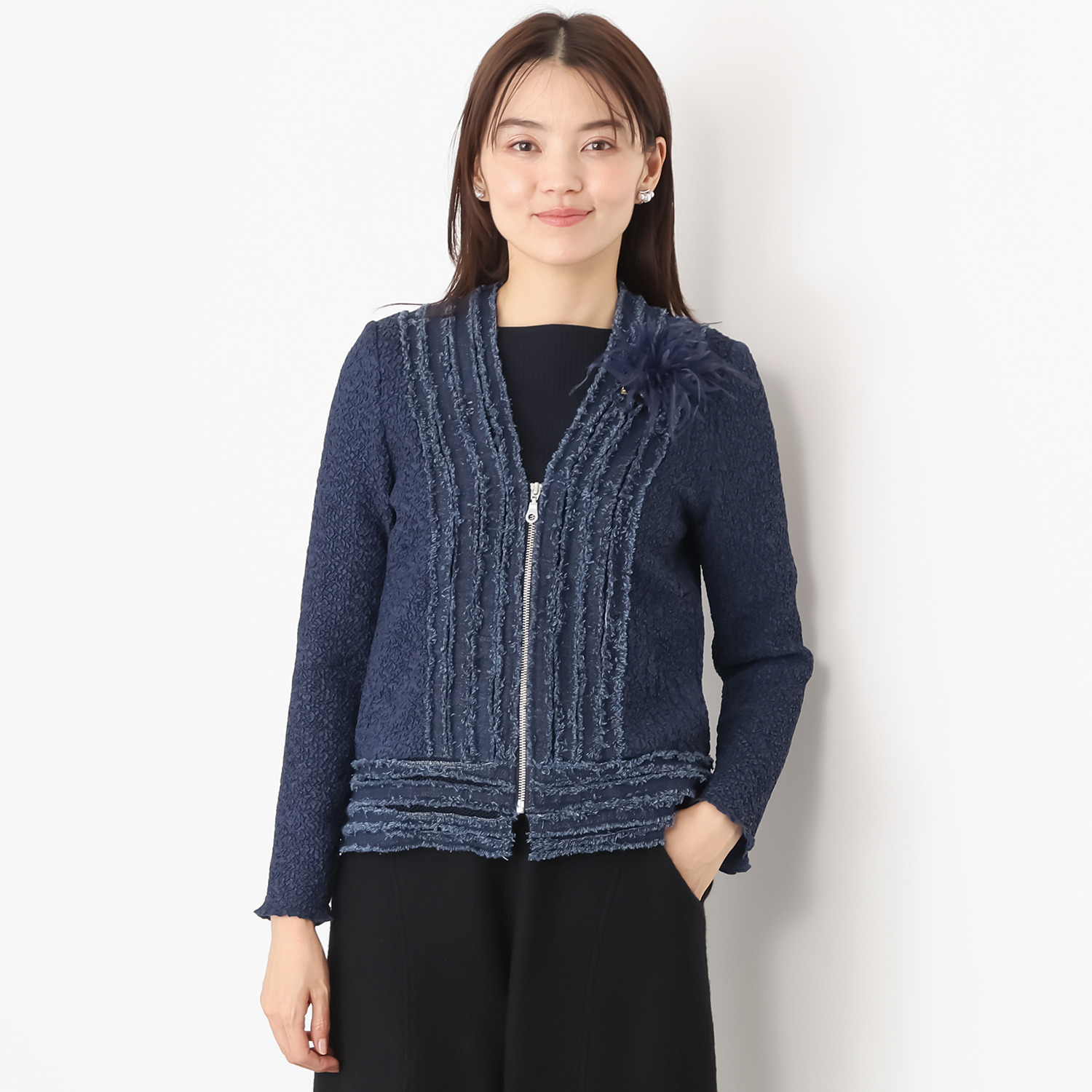 ノコ　クチュール クチュールプリーツ フリンジアクセント カーディガン