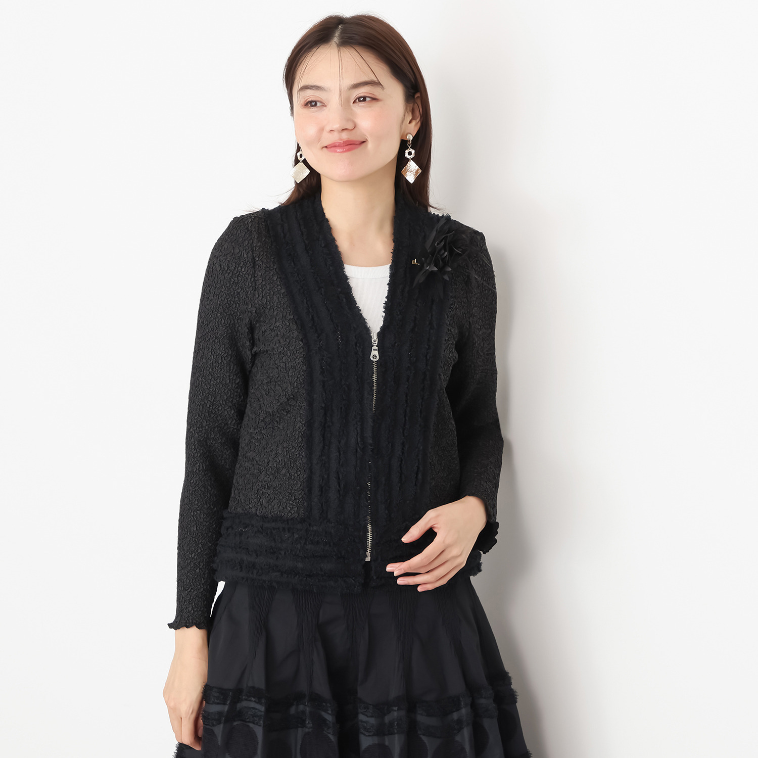 ノコ　クチュール クチュールプリーツ フリンジアクセント カーディガン