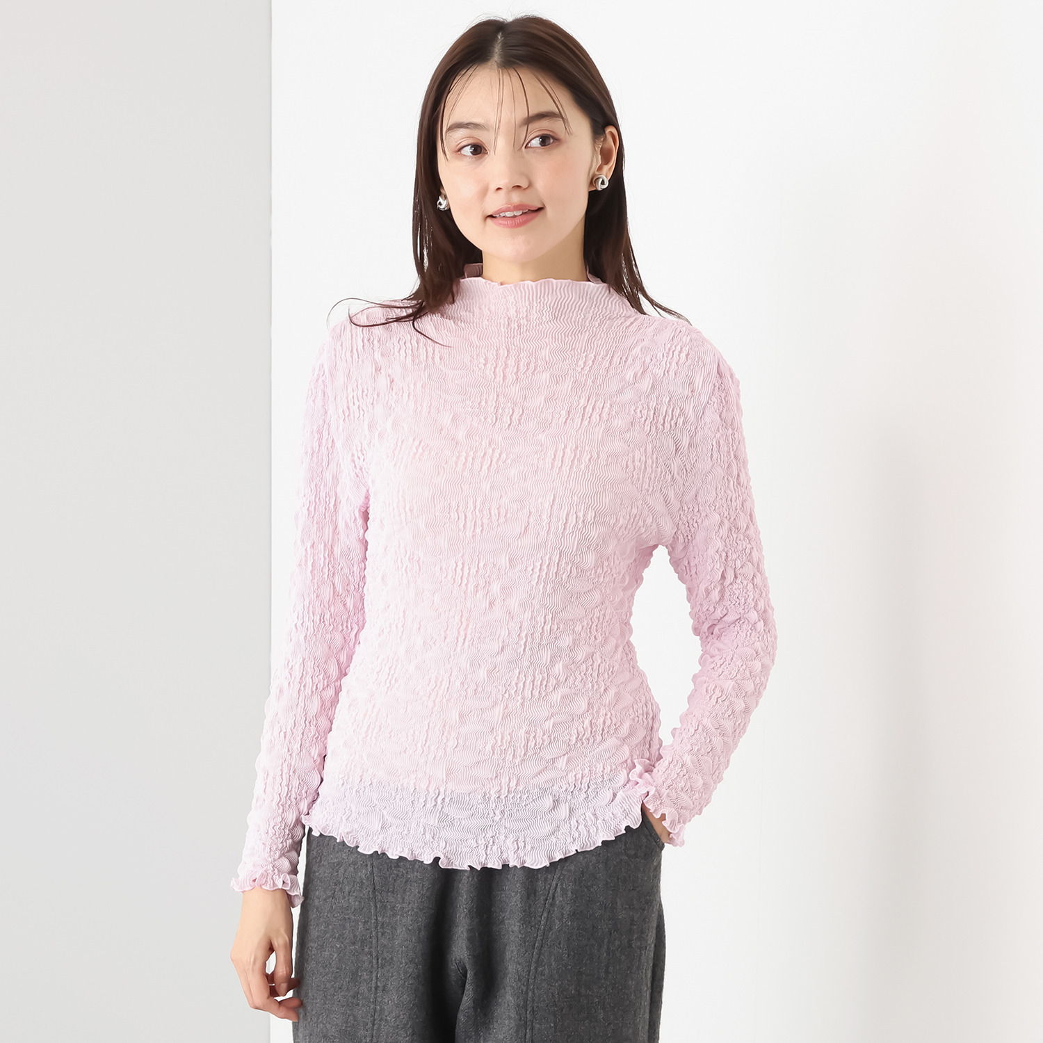 ノコ　クチュール シフォン素材 プリーツ加工 プルオーバーブラウス