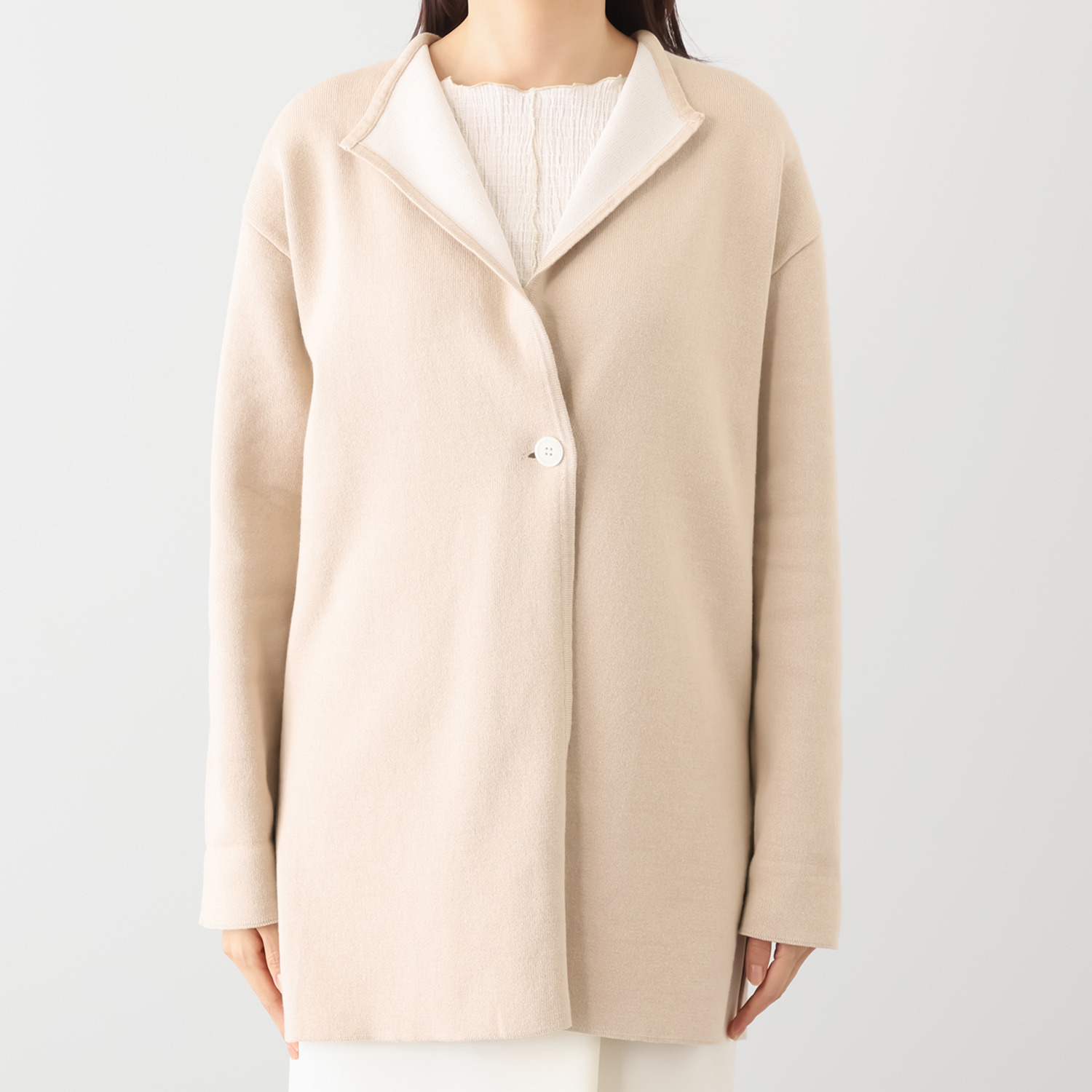 ソアージュ 上品バイカラーで魅せる 軽やかな着心地 ダブルフェイス ニットコーディガン