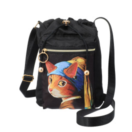キャットアート 巾着ショルダーバッグ