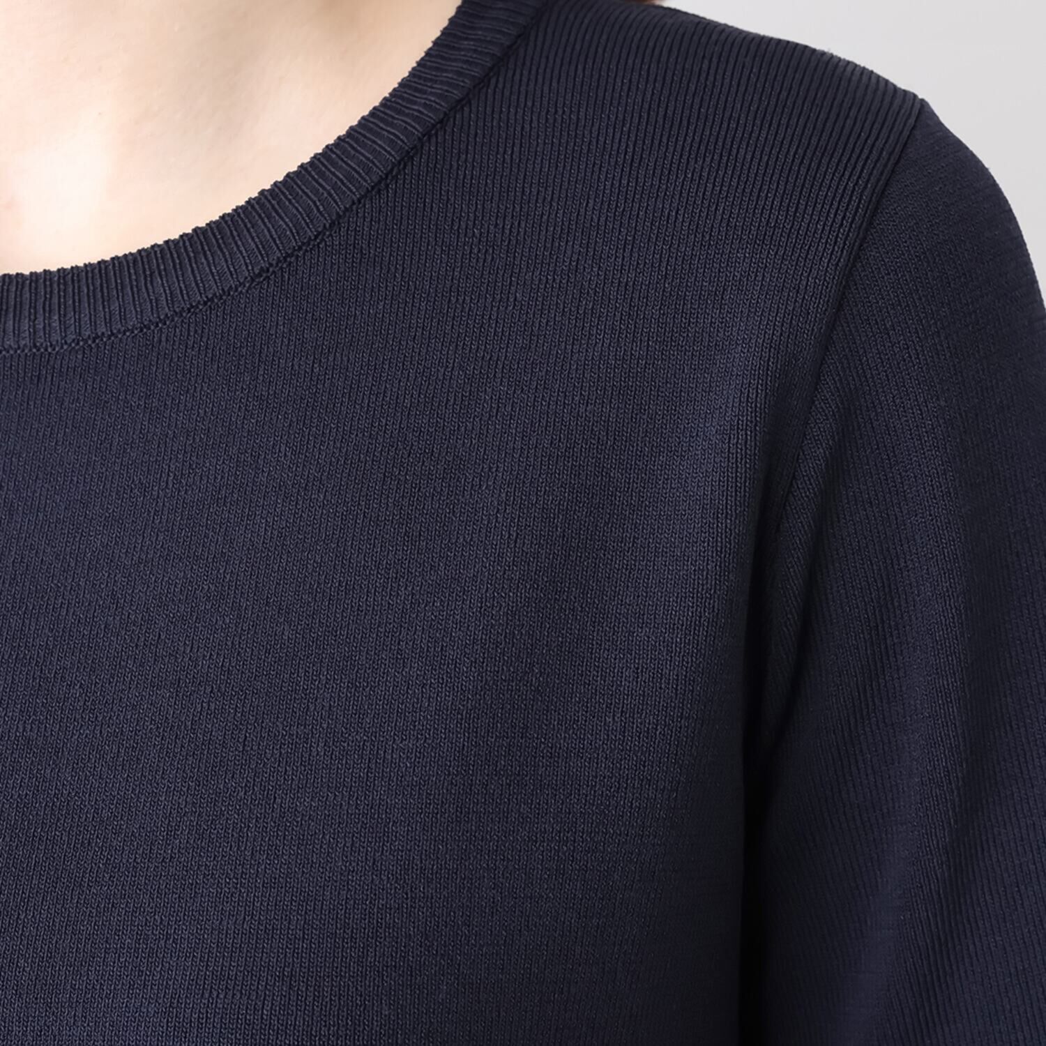 ルクオーレ 総針ニット きれい見え 五分袖プルオーバー