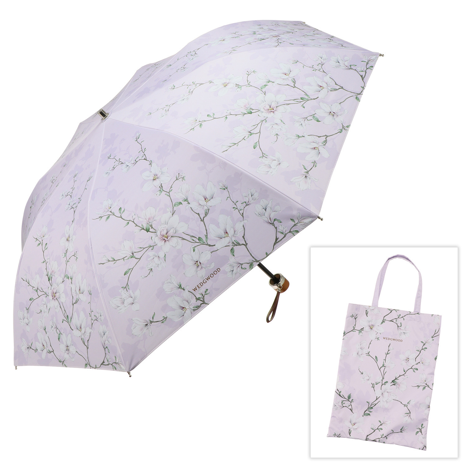 ウェッジウッド 楽々開閉 晴雨兼用折りたたみ日傘 収納バッグ付