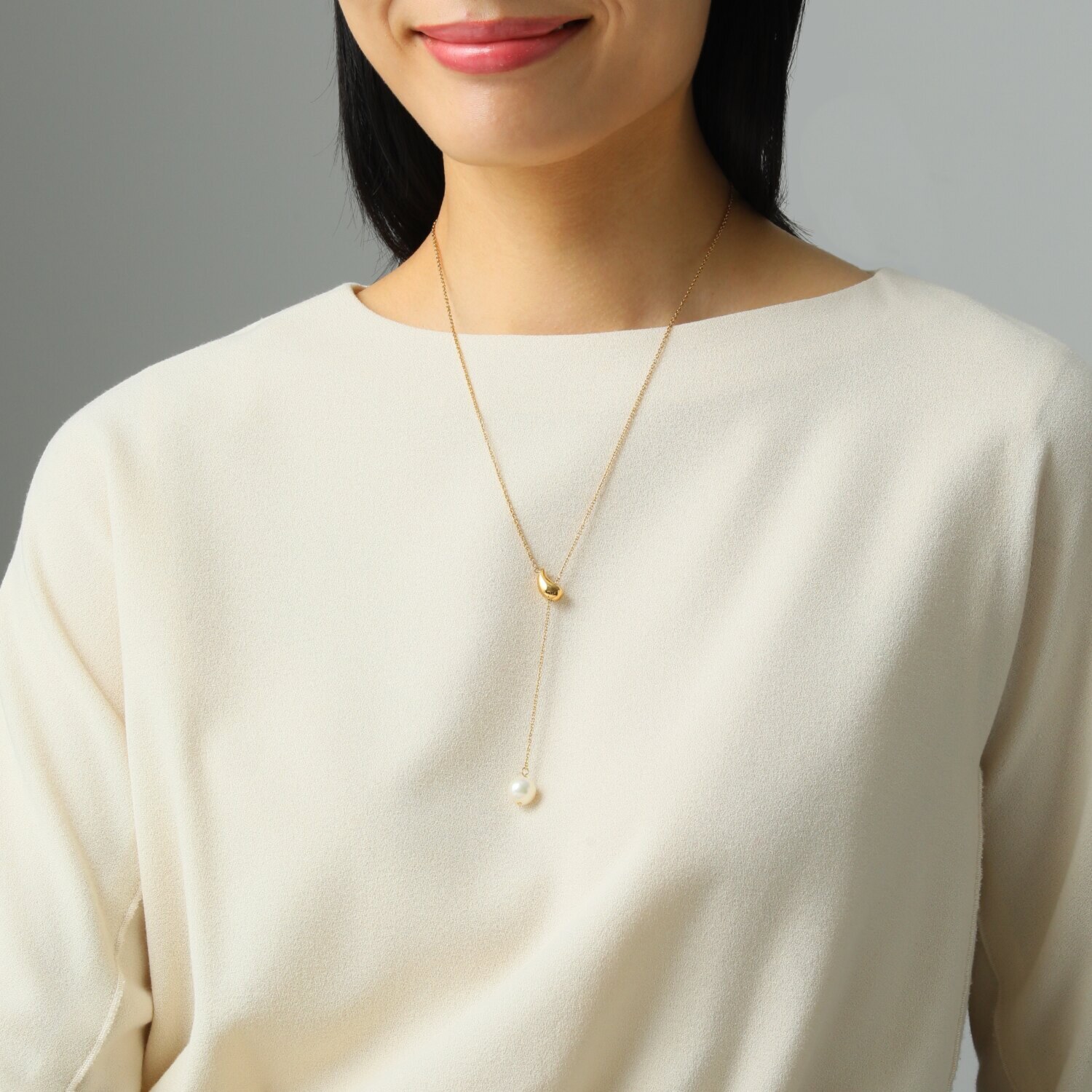 プレミアムパール 泉州の職人技 ステンレス １０ｍｍＵＰ　貝パール Ｙデザインネックレス