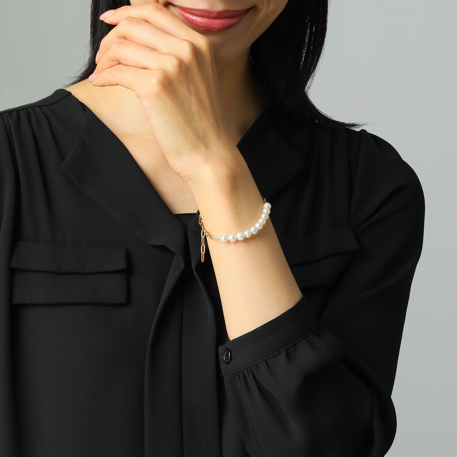 プレミアムパール 泉州の職人技 ステンレス 貝パール ハーフデザイン チェーンブレスレット