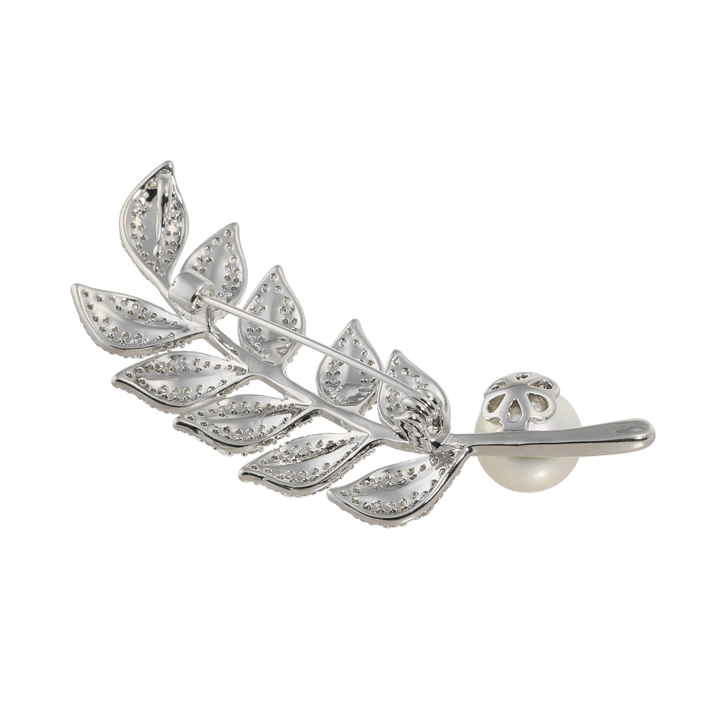 プレミアムパール 泉州の職人技 ９ｍｍＵＰ 貝パール＆ＣＺ リーフデザイン ペンダントブローチ