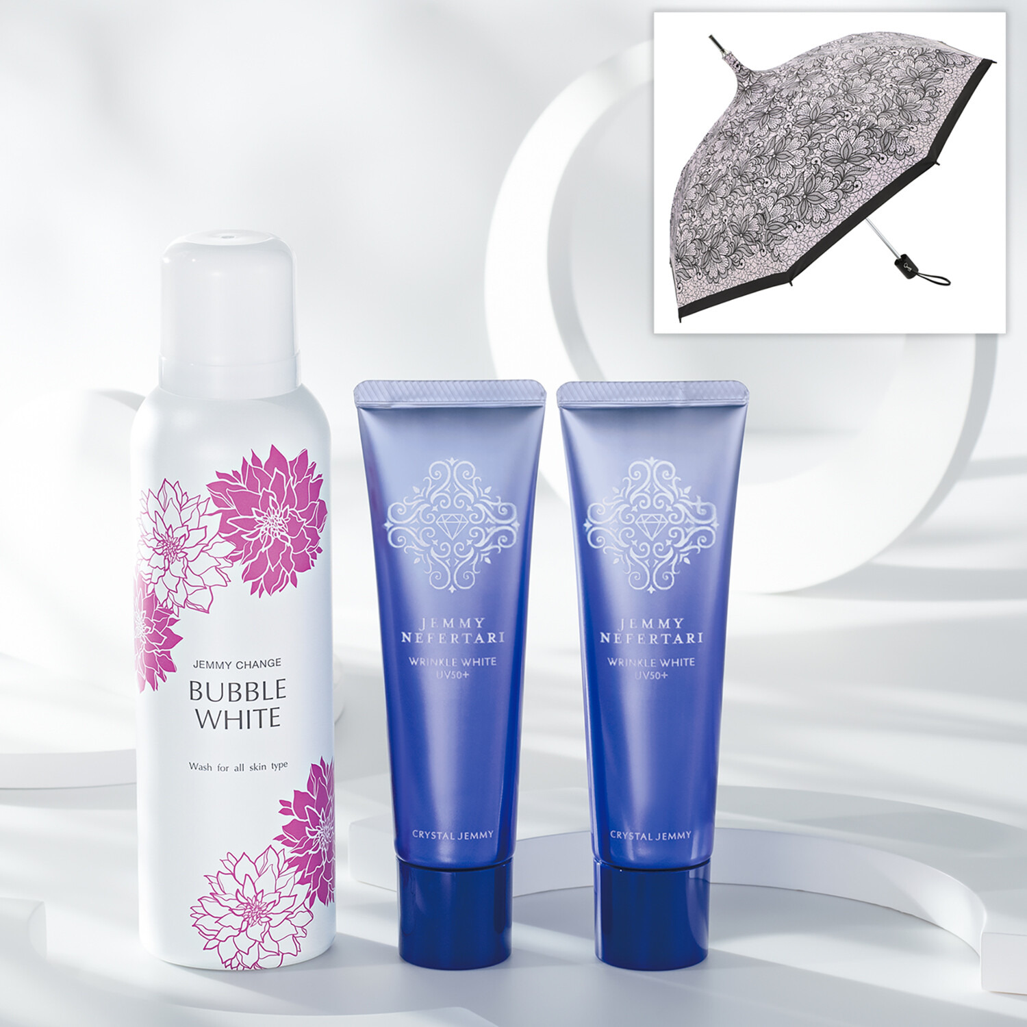 チェンジ ＴＶ通販出演２８周年 シワ改善＆美白！ 新ＵＶ３本分増量＆ 洗顔＆ 日傘特別セット