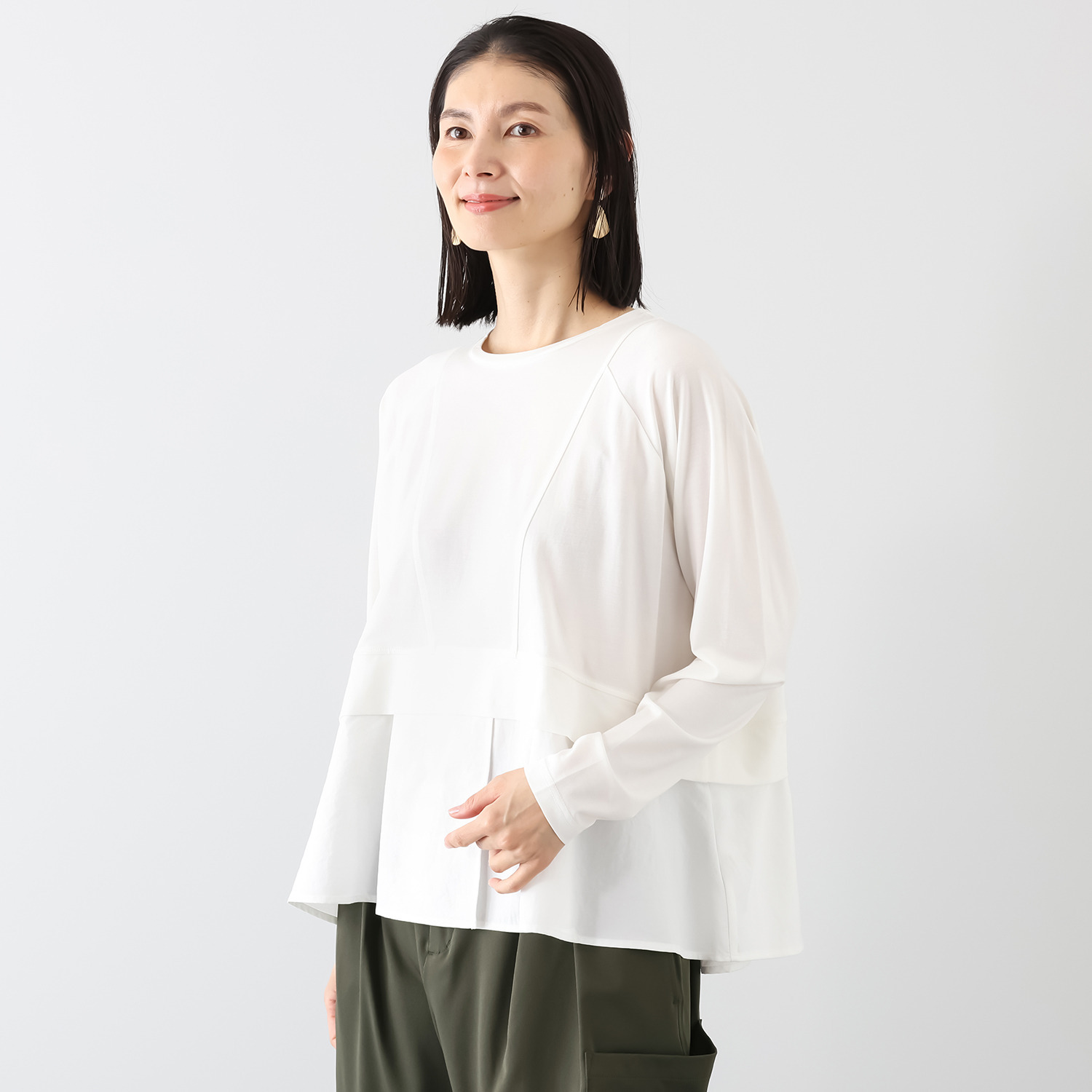 ヨーコモリモト ブランド定番 異素材コンビ デザインプルオーバー