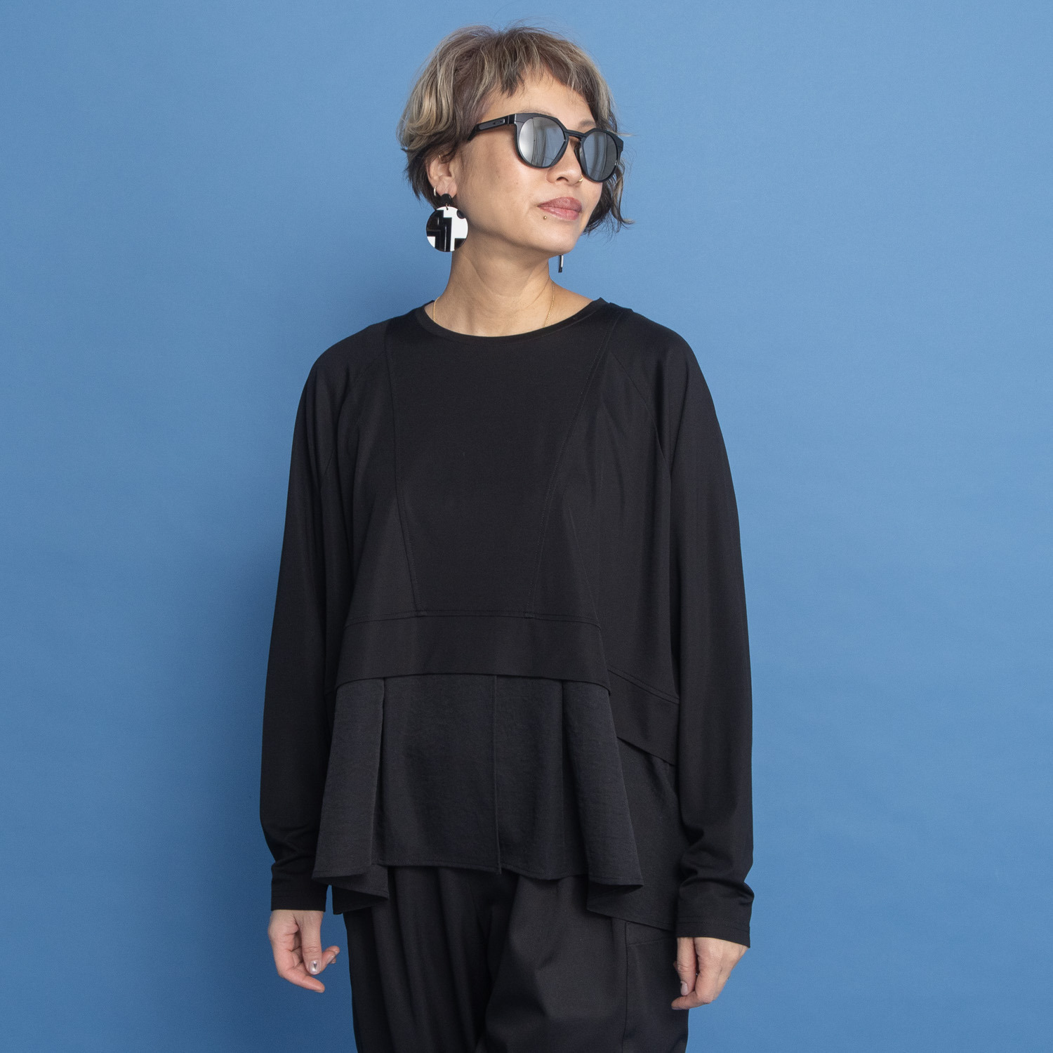 ヨーコモリモト ブランド定番 異素材コンビ デザインプルオーバー