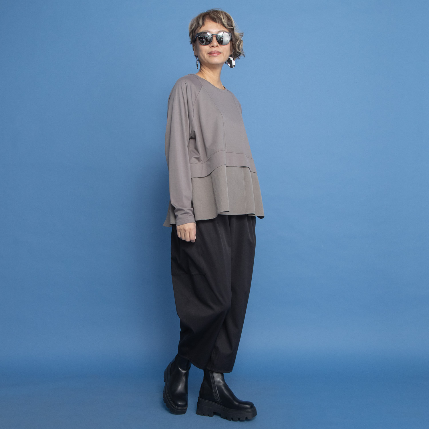 ヨーコモリモト ブランド定番 異素材コンビ デザインプルオーバー