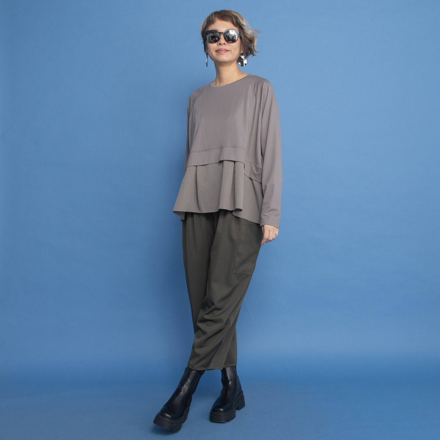 ヨーコモリモト ブランド定番 異素材コンビ デザインプルオーバー