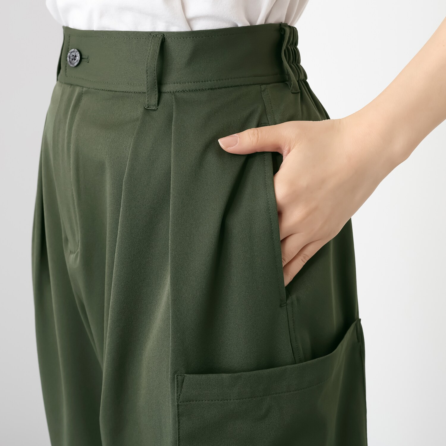 ヨーコモリモト 接触冷感 大人にちょうど良い 旬なバレルシルエットで スタイルカバーパンツ