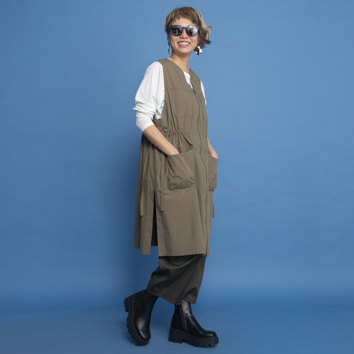 ヨーコモリモト ロング丈で スタイルアップ＆カバー カジュアルデザインベスト