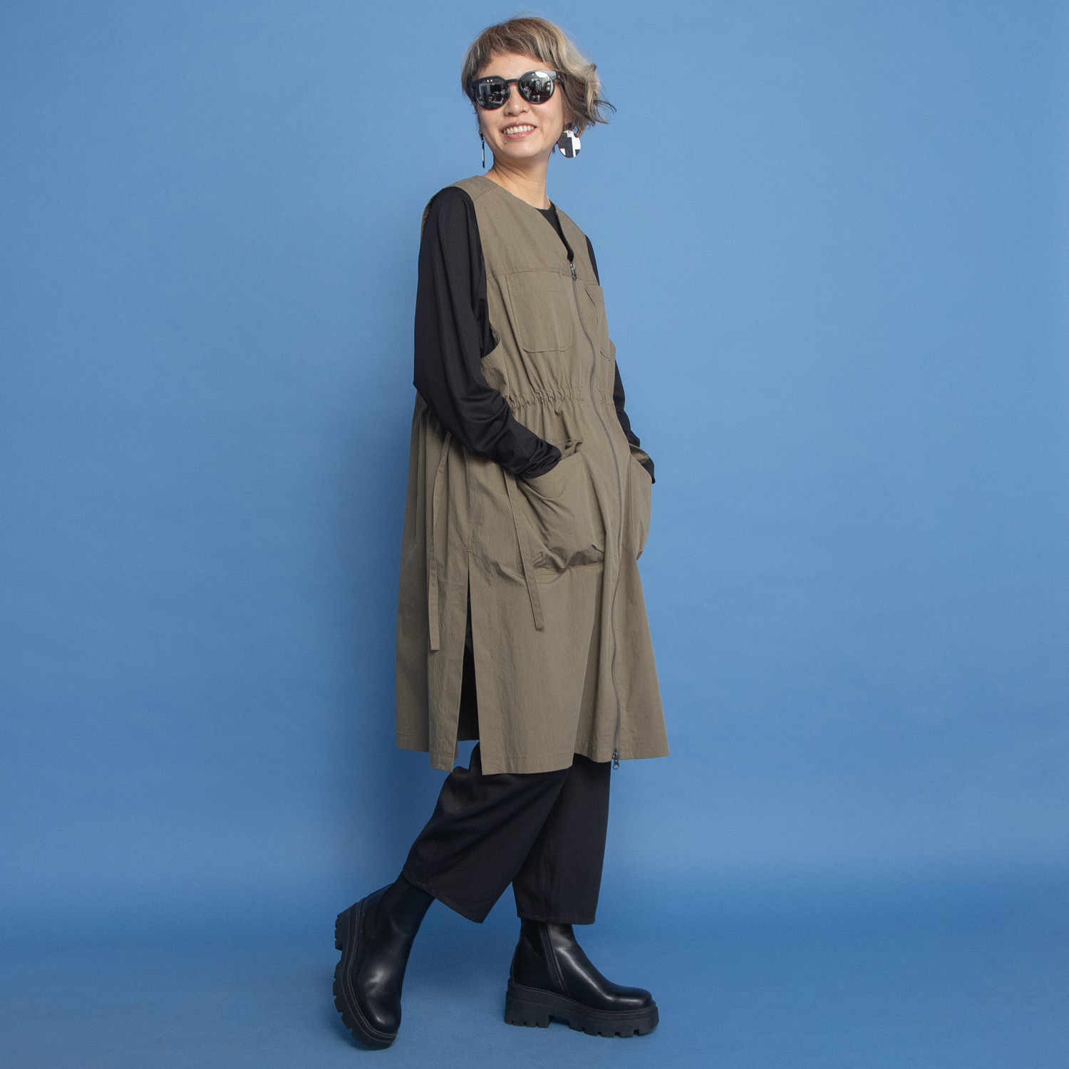 ヨーコモリモト ロング丈で スタイルアップ＆カバー カジュアルデザインベスト