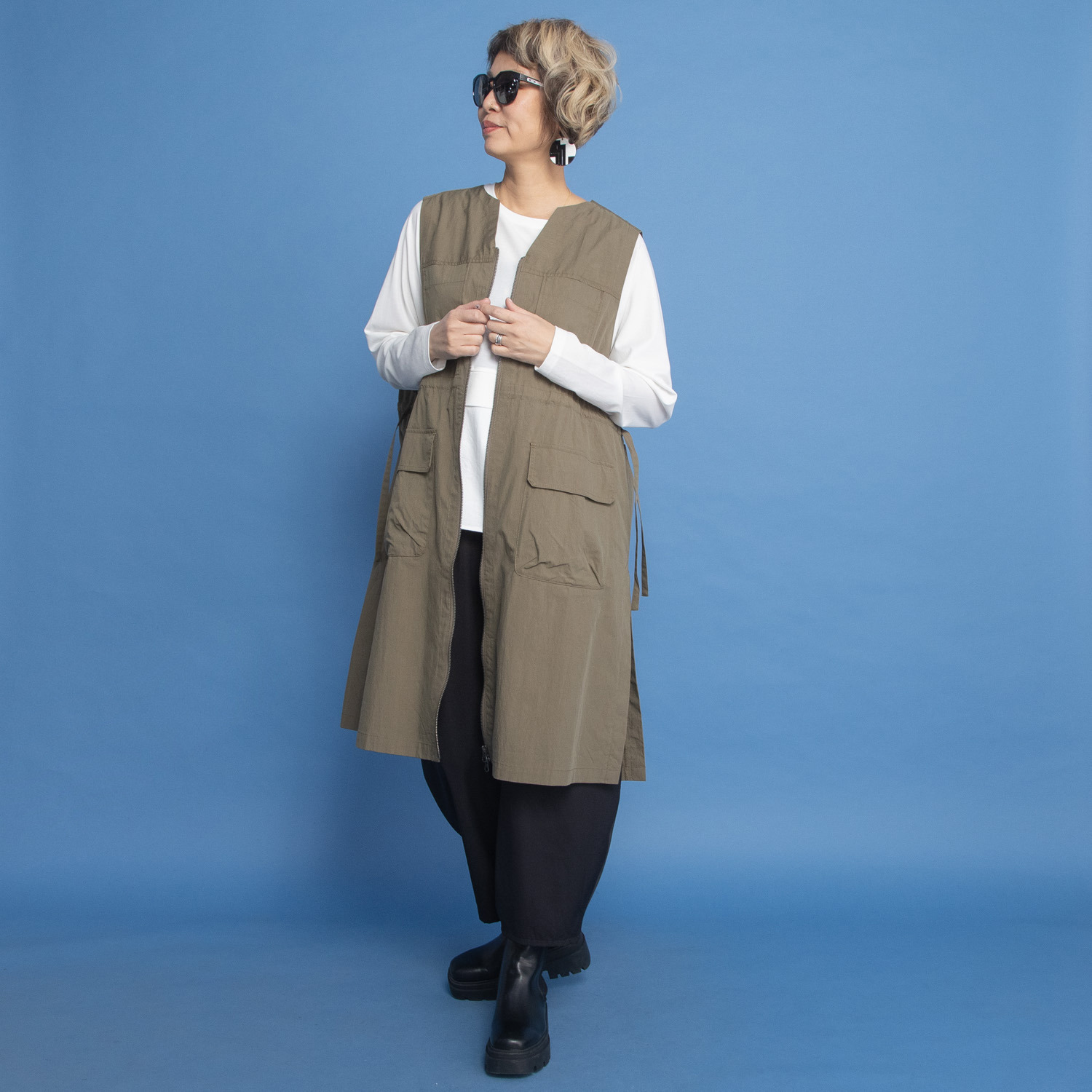 ヨーコモリモト ロング丈で スタイルアップ＆カバー カジュアルデザインベスト