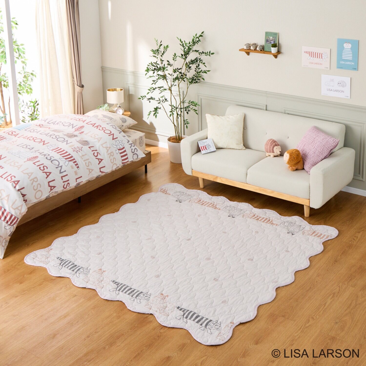 リサ・ラーソン 猫とハリネズミ リバーシブル マルチキルトカバー ＜１９０×１９０ｃｍ＞