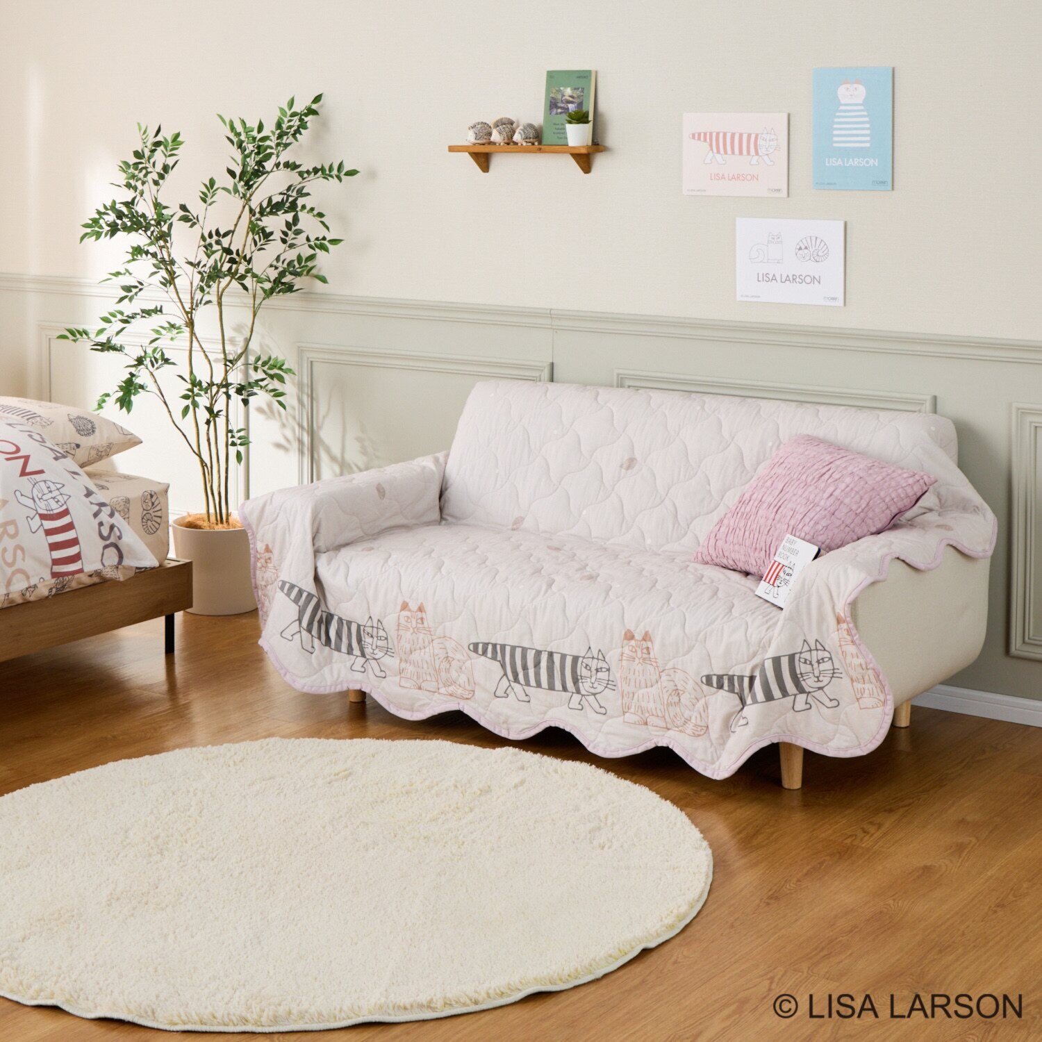 リサ・ラーソン 猫とハリネズミ リバーシブル マルチキルトカバー ＜１９０×１９０ｃｍ＞