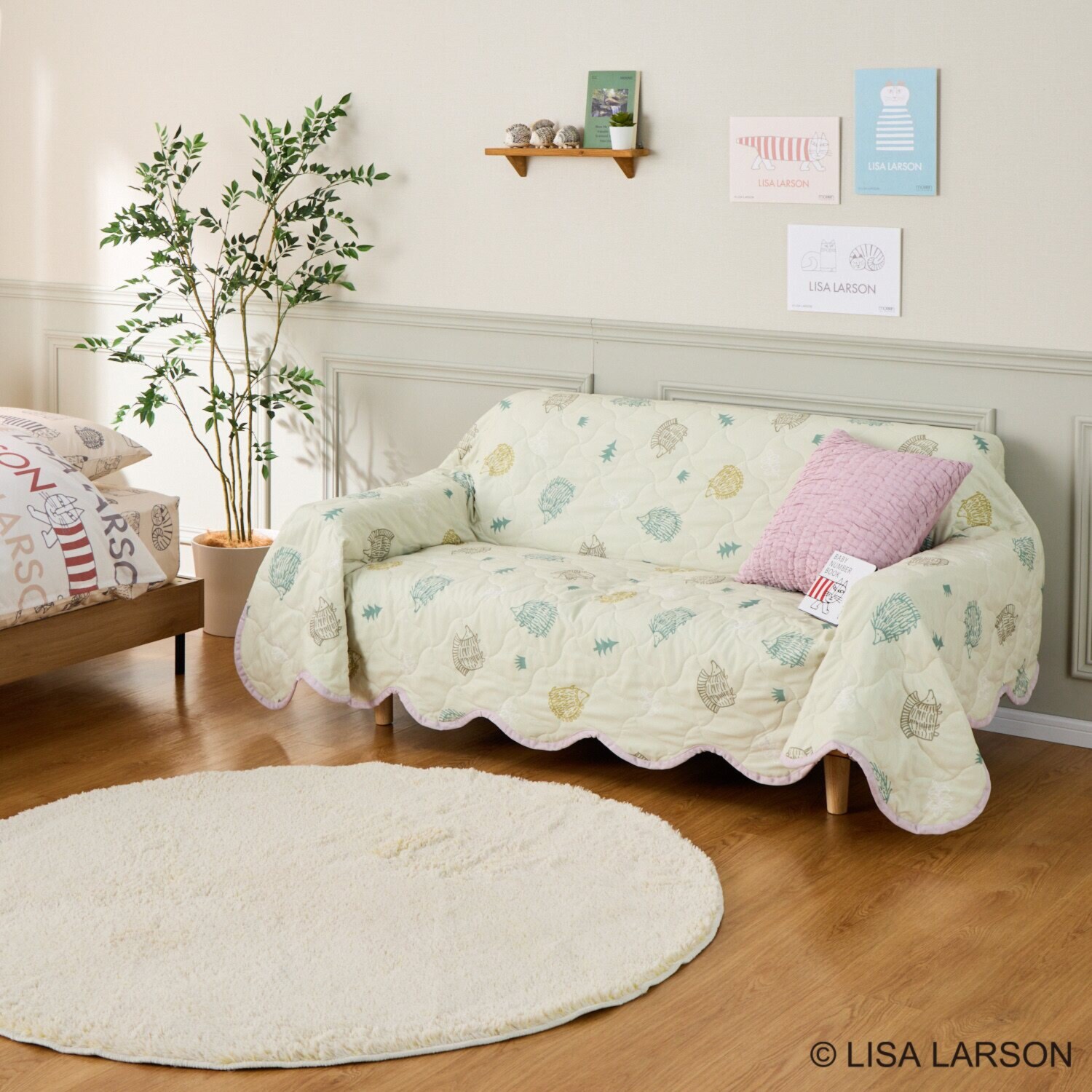 リサ・ラーソン 猫とハリネズミ リバーシブル マルチキルトカバー ＜１９０×２４０ｃｍ＞