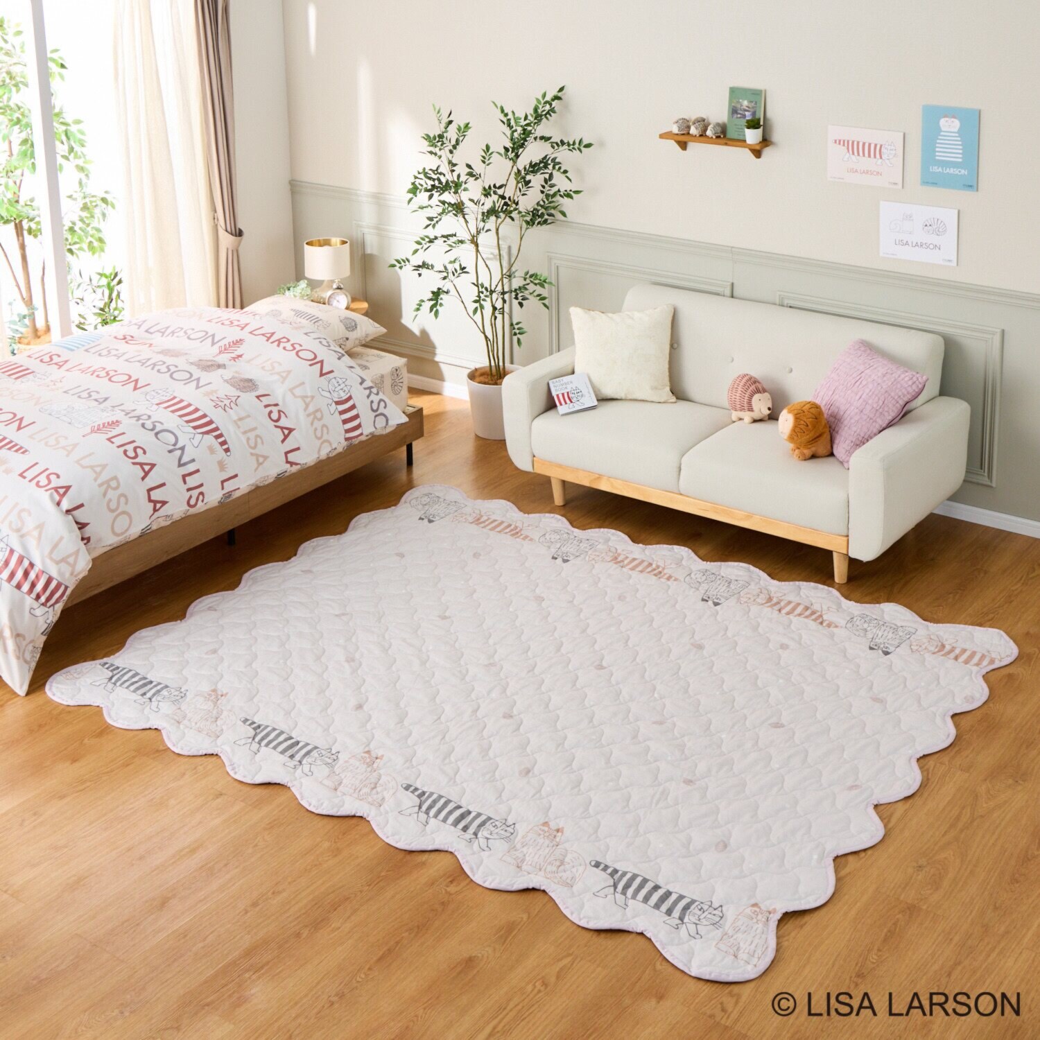 リサ・ラーソン 猫とハリネズミ リバーシブル マルチキルトカバー ＜１９０×２４０ｃｍ＞