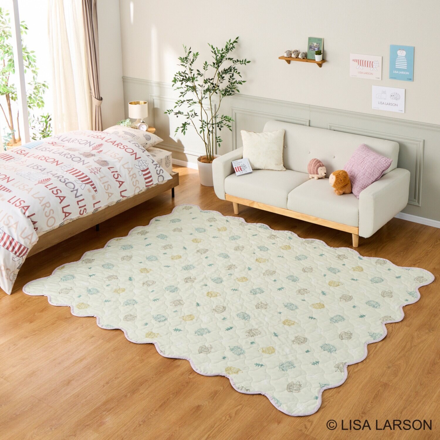 リサ・ラーソン 猫とハリネズミ リバーシブル マルチキルトカバー ＜１９０×２４０ｃｍ＞