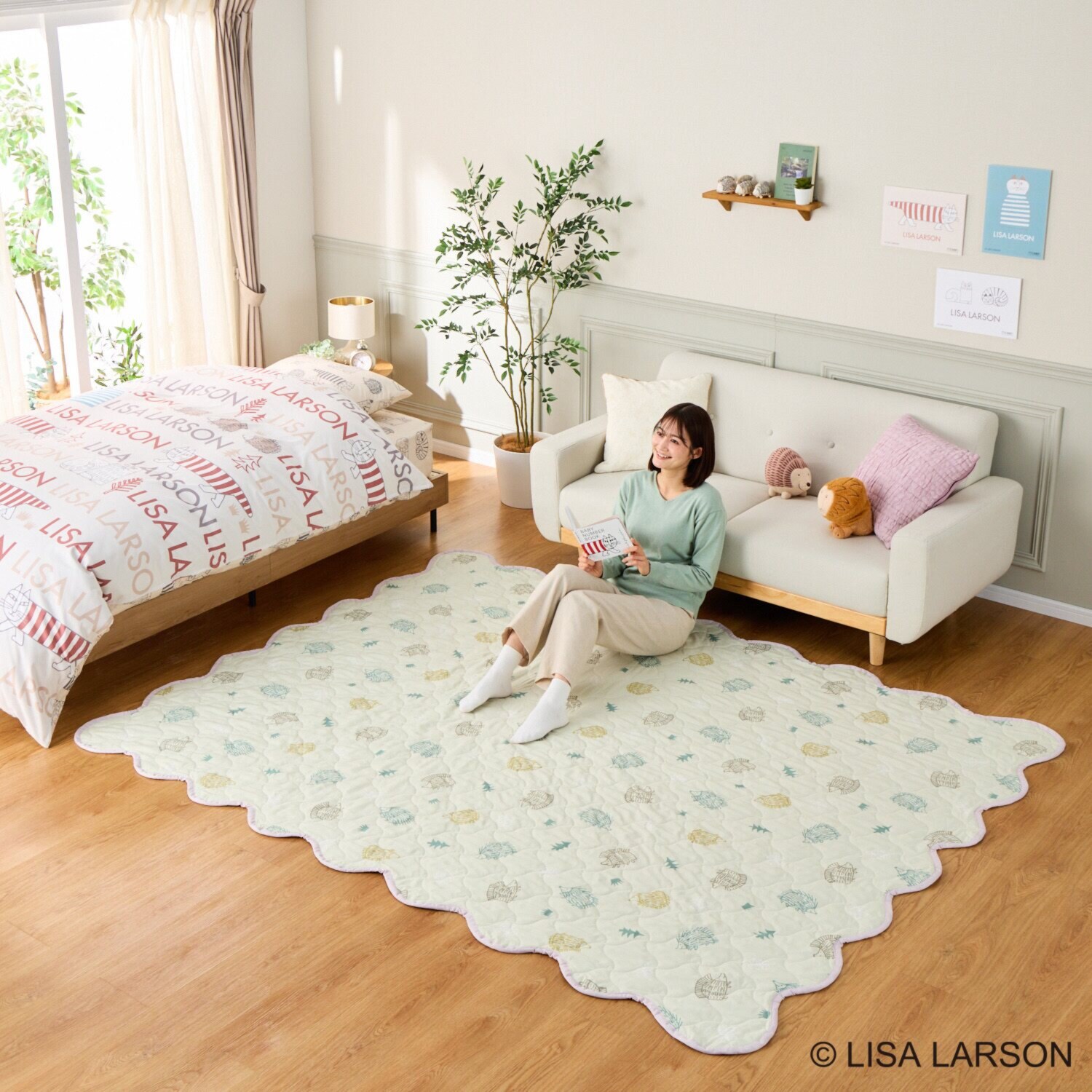 リサ・ラーソン 猫とハリネズミ リバーシブル マルチキルトカバー ＜１９０×２４０ｃｍ＞