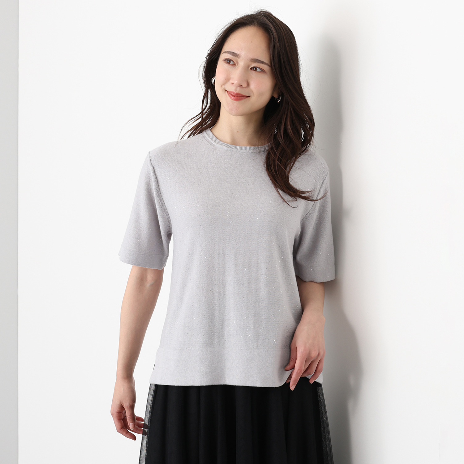 ソアージュ 極小スパンコールを ちりばめたスターダストな 煌めき！ 綿１００％ ニットプルオーバー