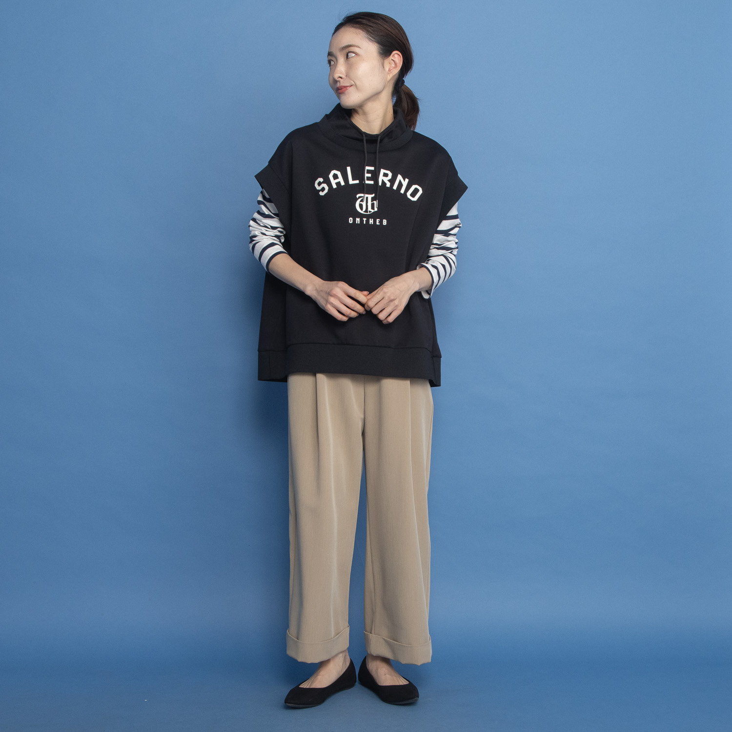 オンザビーバイサマーミー 安心と洗練を叶える 配色共布ベルト付 ワイドストレートパンツ