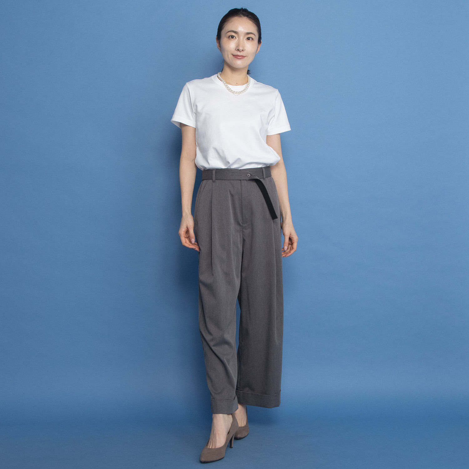 オンザビーバイサマーミー 安心と洗練を叶える 配色共布ベルト付 ワイドストレートパンツ