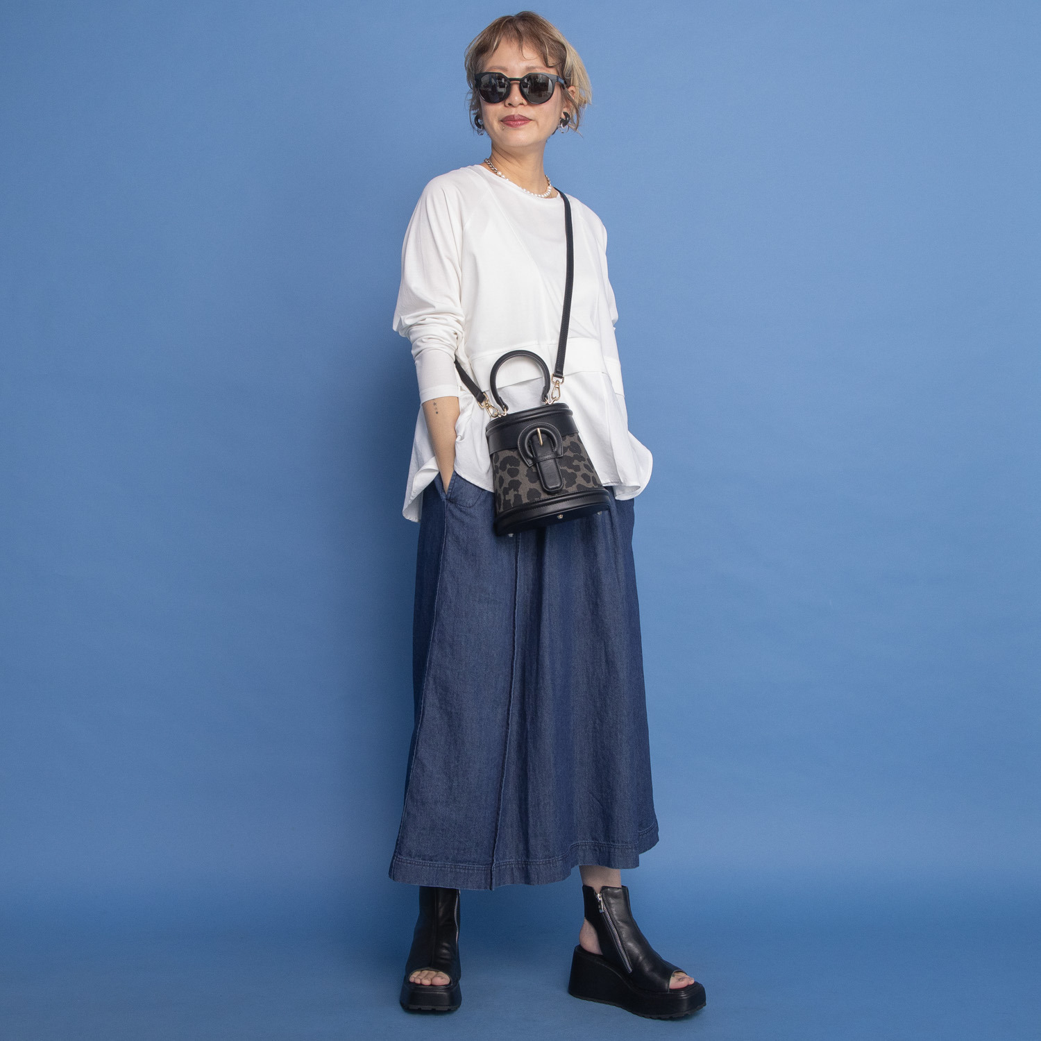 ワン　バイ ヨーコモリモト レオパードコンビで シックにモードをプラス デザインハンドバッグ