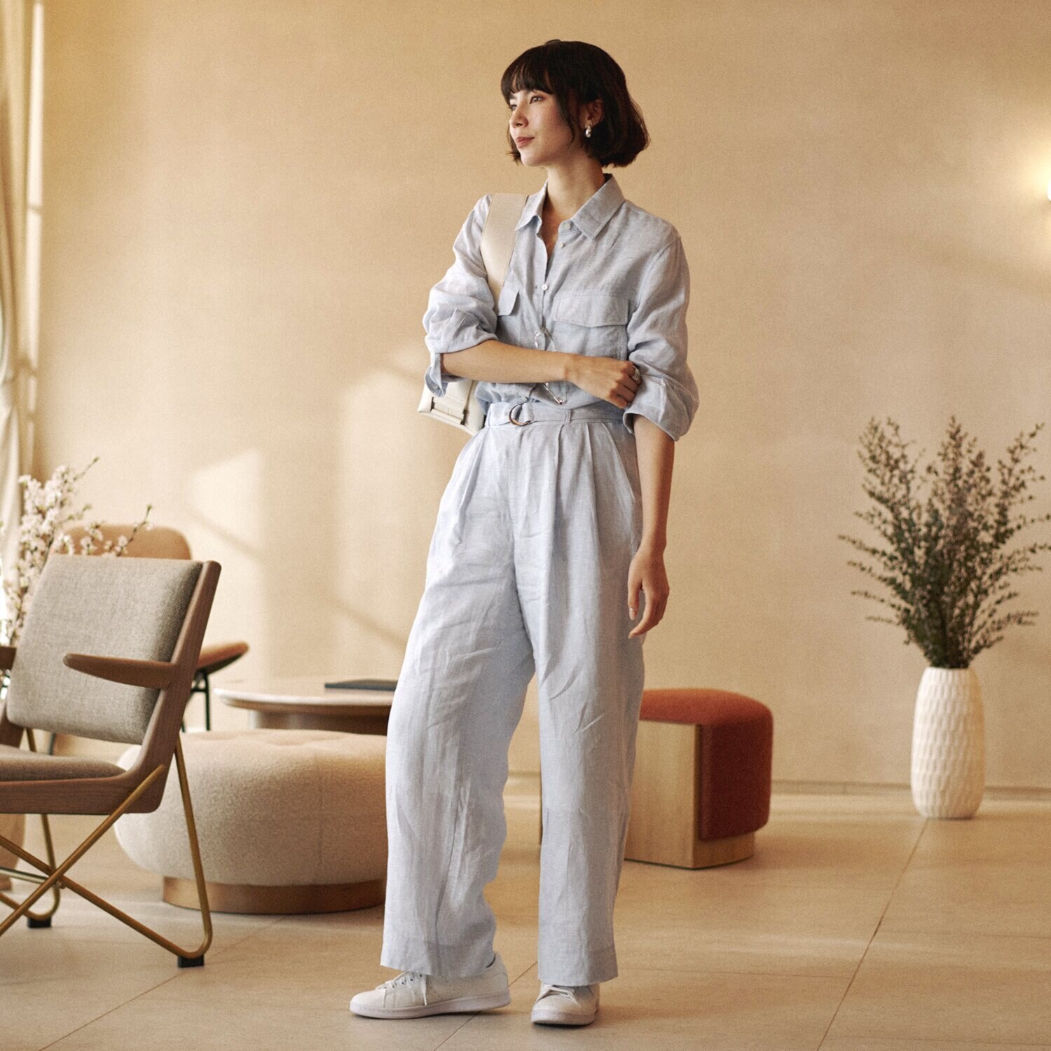 亀　恭子セレクト！ パールアンドクイーン フランス・ ノルマンディー産 プラチナプレミアムリネン １００％ ダブルポケットシャツ