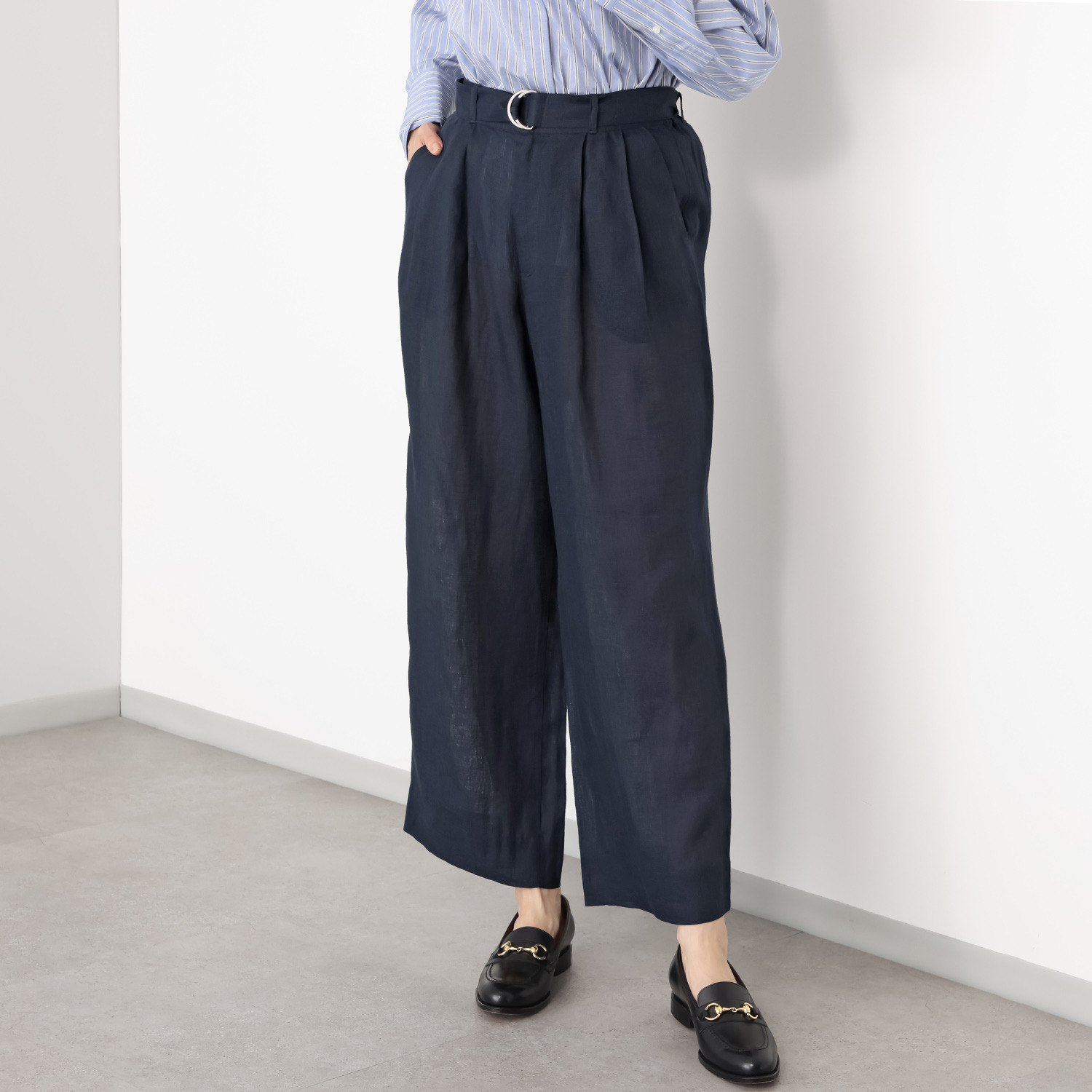 亀　恭子セレクト！ パールアンドクイーン フランス・ ノルマンディー産 プラチナプレミアムリネン １００％ 共布ベルト付ワイドパンツ