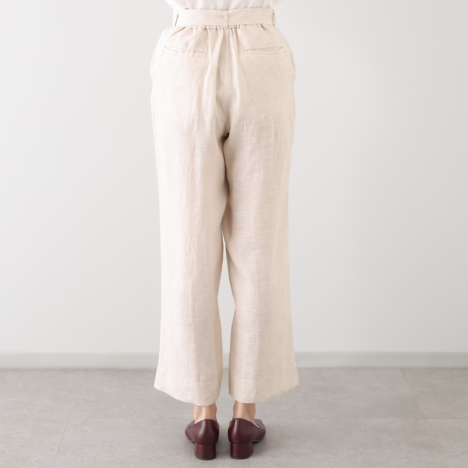 亀　恭子セレクト！ パールアンドクイーン フランス・ ノルマンディー産 プラチナプレミアムリネン １００％ 共布ベルト付ワイドパンツ
