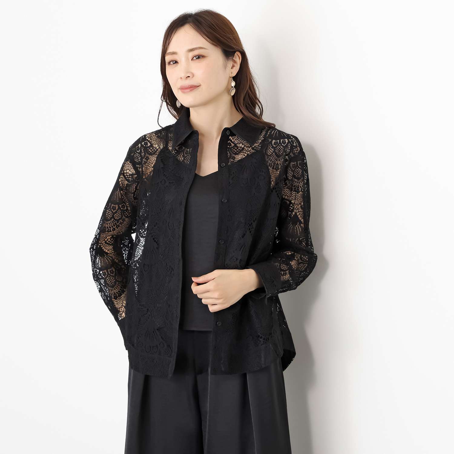 アンドスピカ キャミソール付 レースシャツブラウス