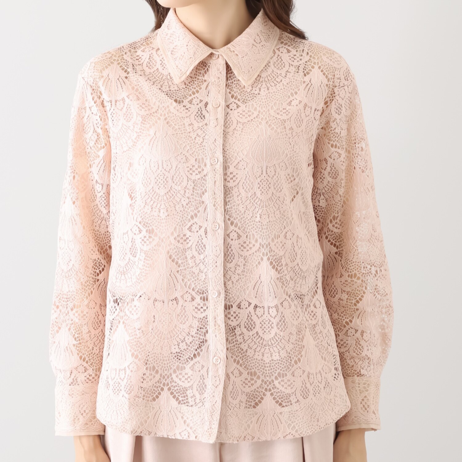 アンドスピカ キャミソール付 レースシャツブラウス