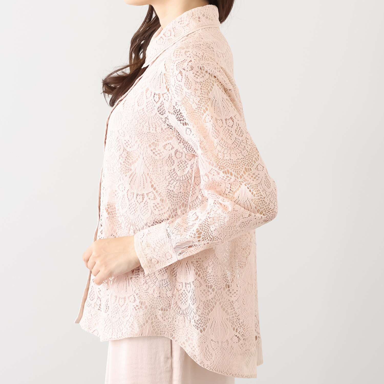 アンドスピカ キャミソール付 レースシャツブラウス