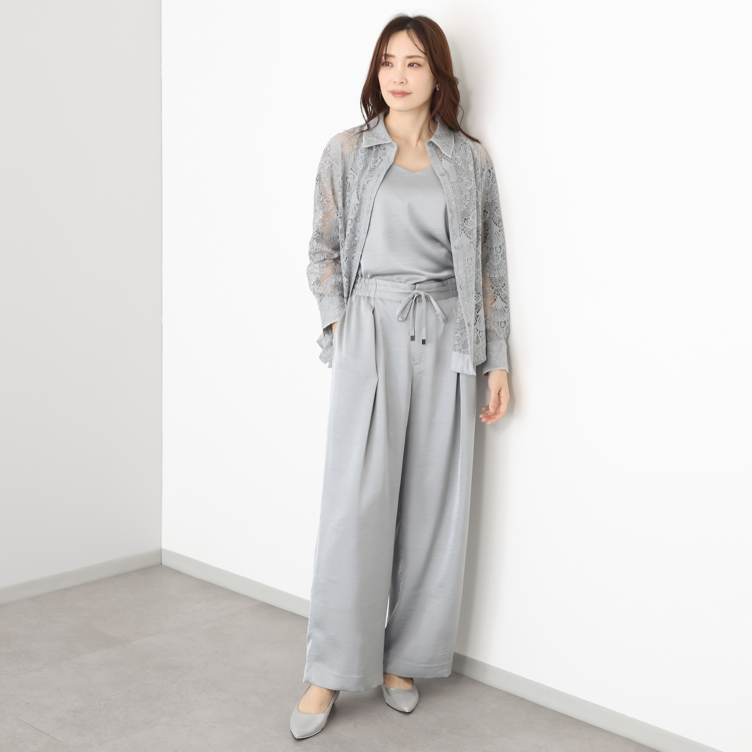 アンドスピカ キャミソール付 レースシャツブラウス