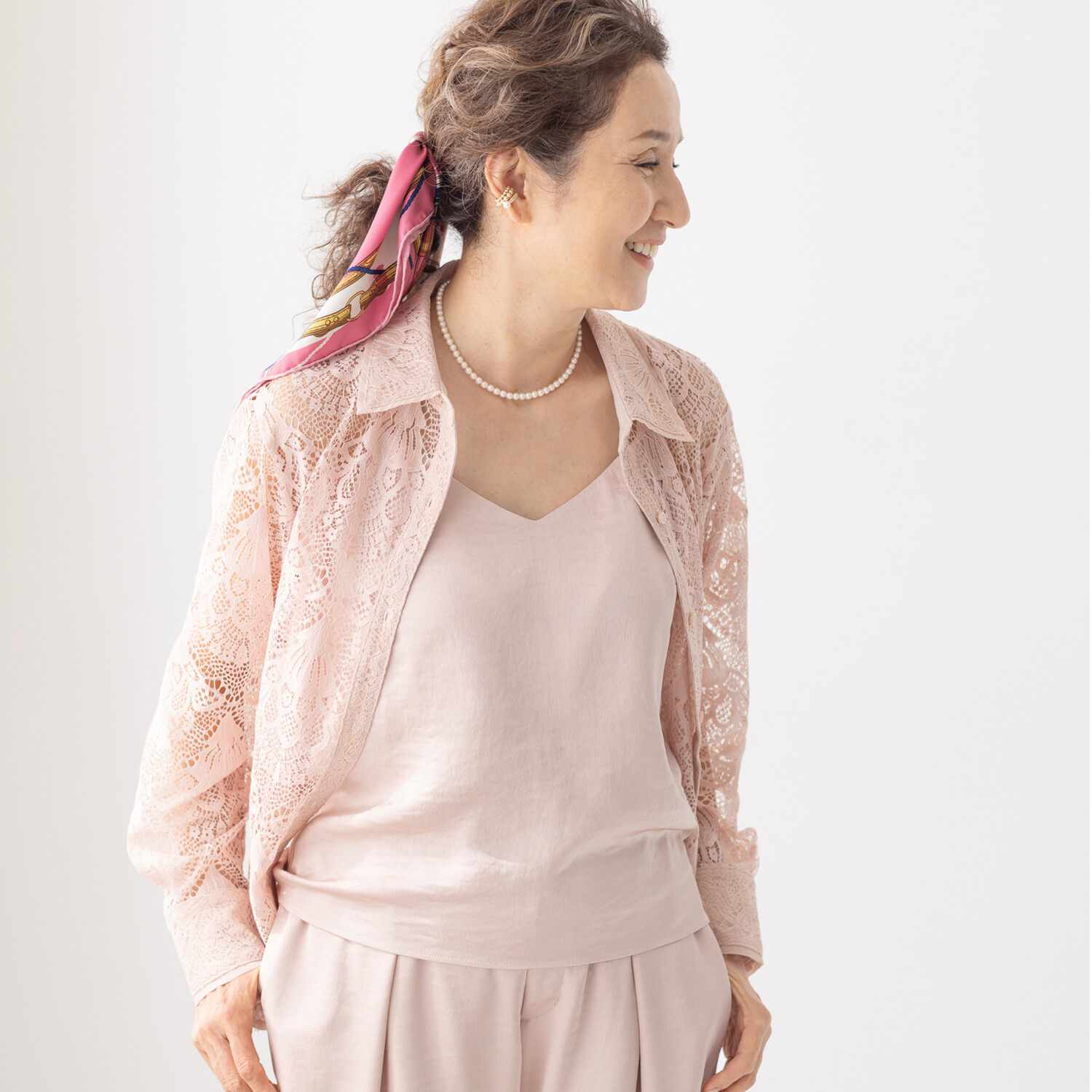 アンドスピカ キャミソール付 レースシャツブラウス