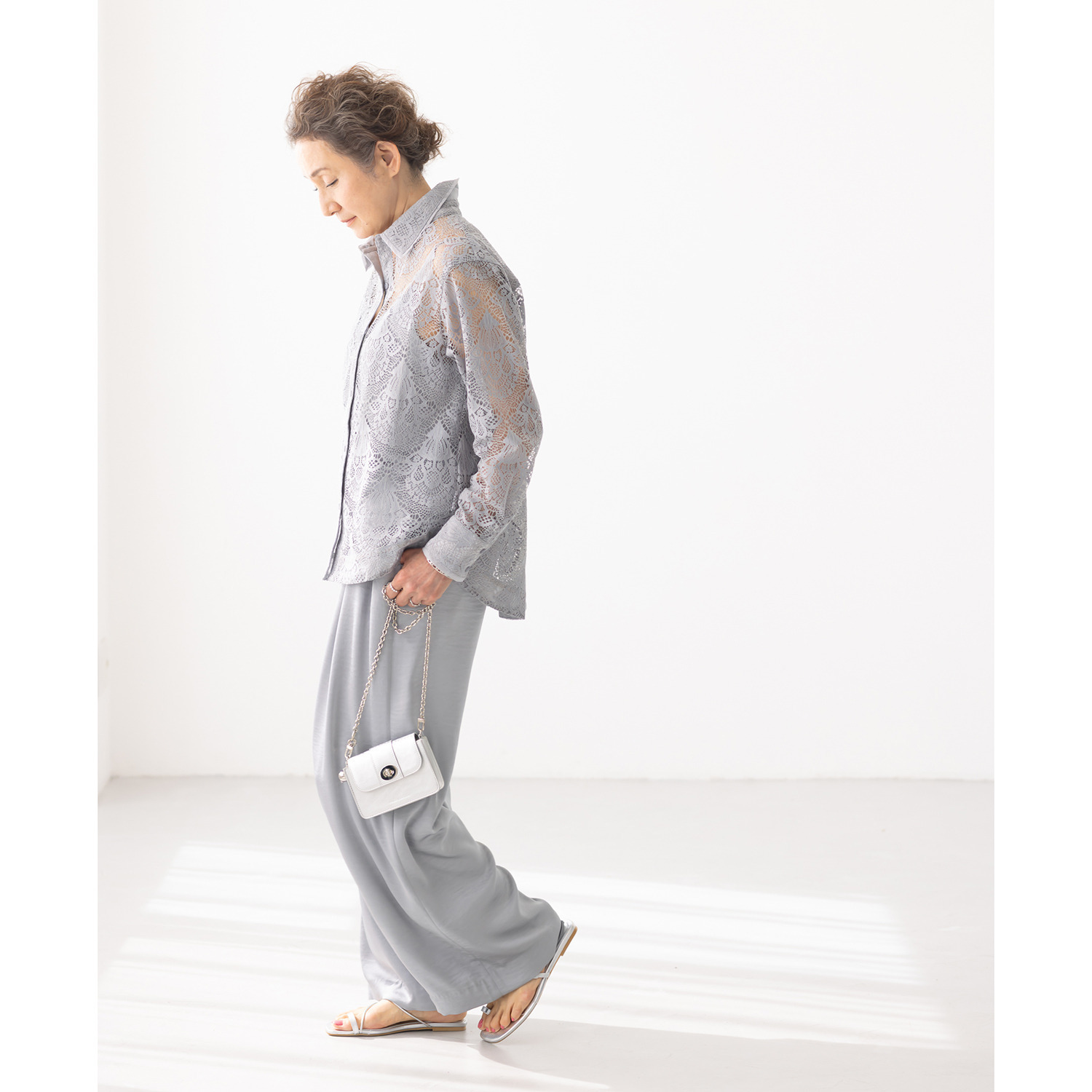 アンドスピカ キャミソール付 レースシャツブラウス