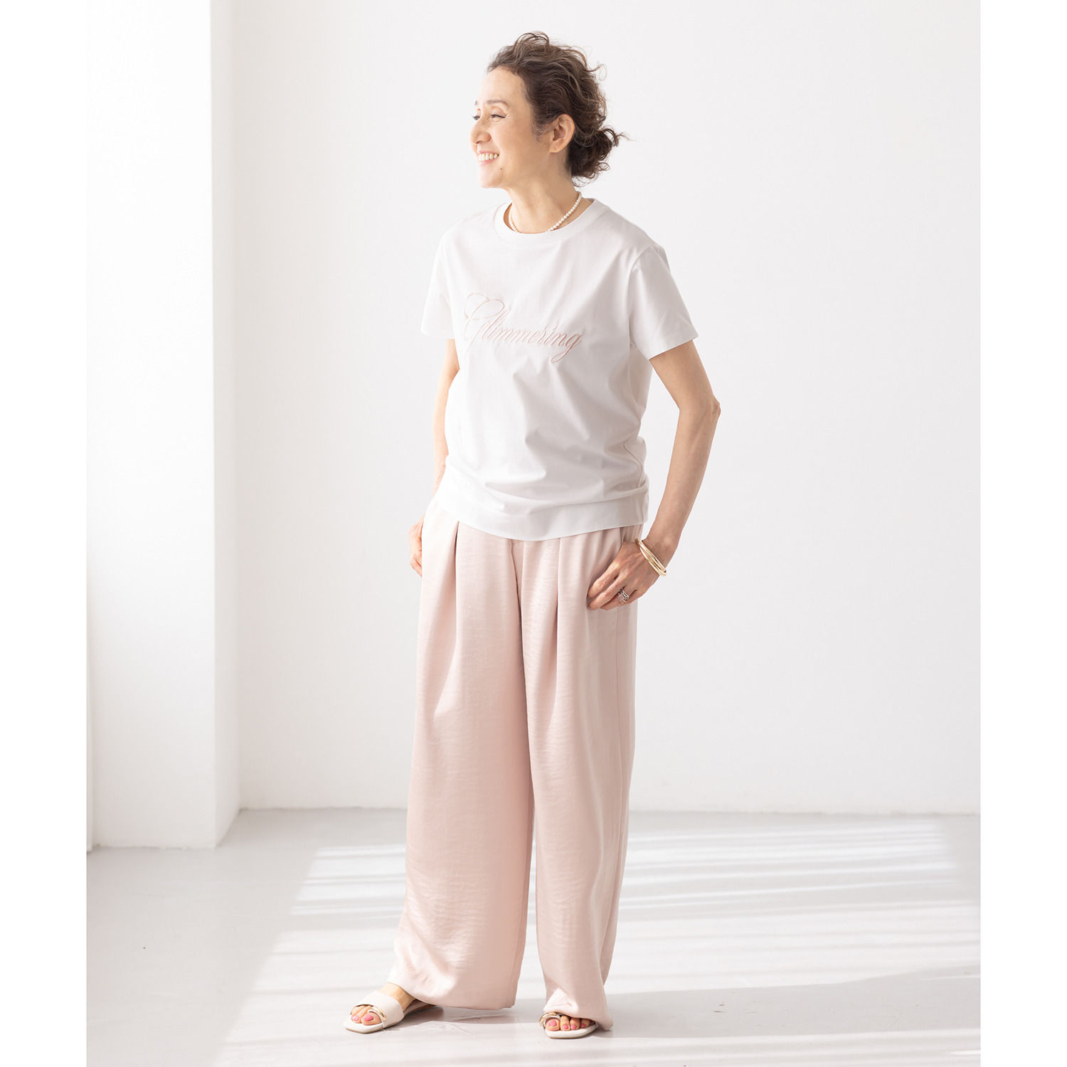 アンドスピカ リラックススタイル ワイドサテンパンツ