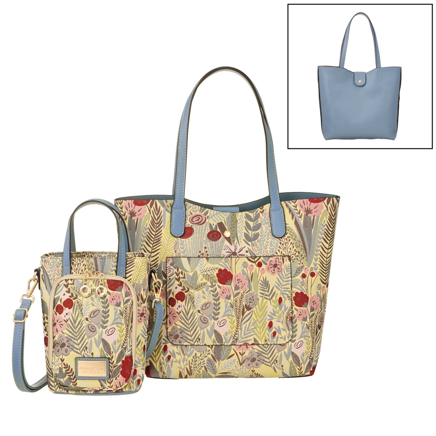 ラルジュ ボタニカルジャガード リバーシブル トートバッグ＆ ２ウェイショルダーバッグ ２点セット