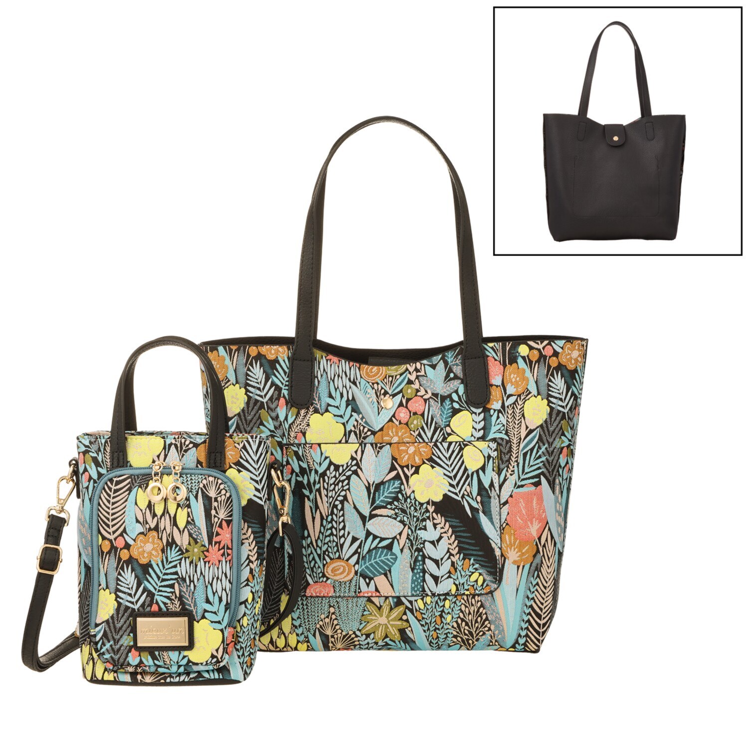 ラルジュ ボタニカルジャガード リバーシブル トートバッグ＆ ２ウェイショルダーバッグ ２点セット