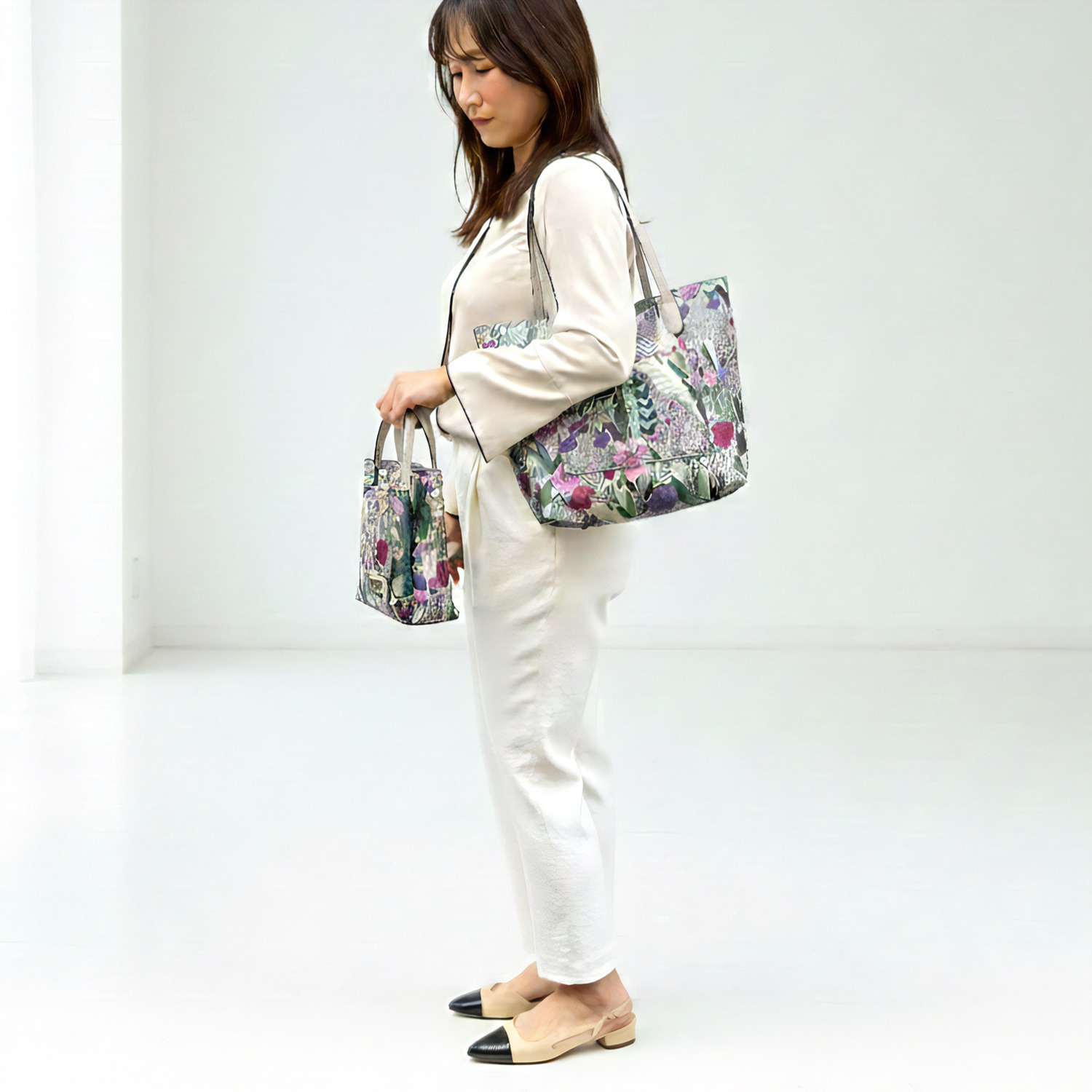 ラルジュ ボタニカルジャガード リバーシブル トートバッグ＆ ２ウェイショルダーバッグ ２点セット