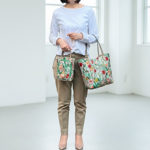 ラルジュ ボタニカルジャガード リバーシブル トートバッグ＆ ２ウェイショルダーバッグ ２点セット