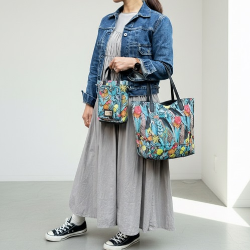 ラルジュ ボタニカルジャガード リバーシブル トートバッグ＆ ２ウェイショルダーバッグ ２点セット