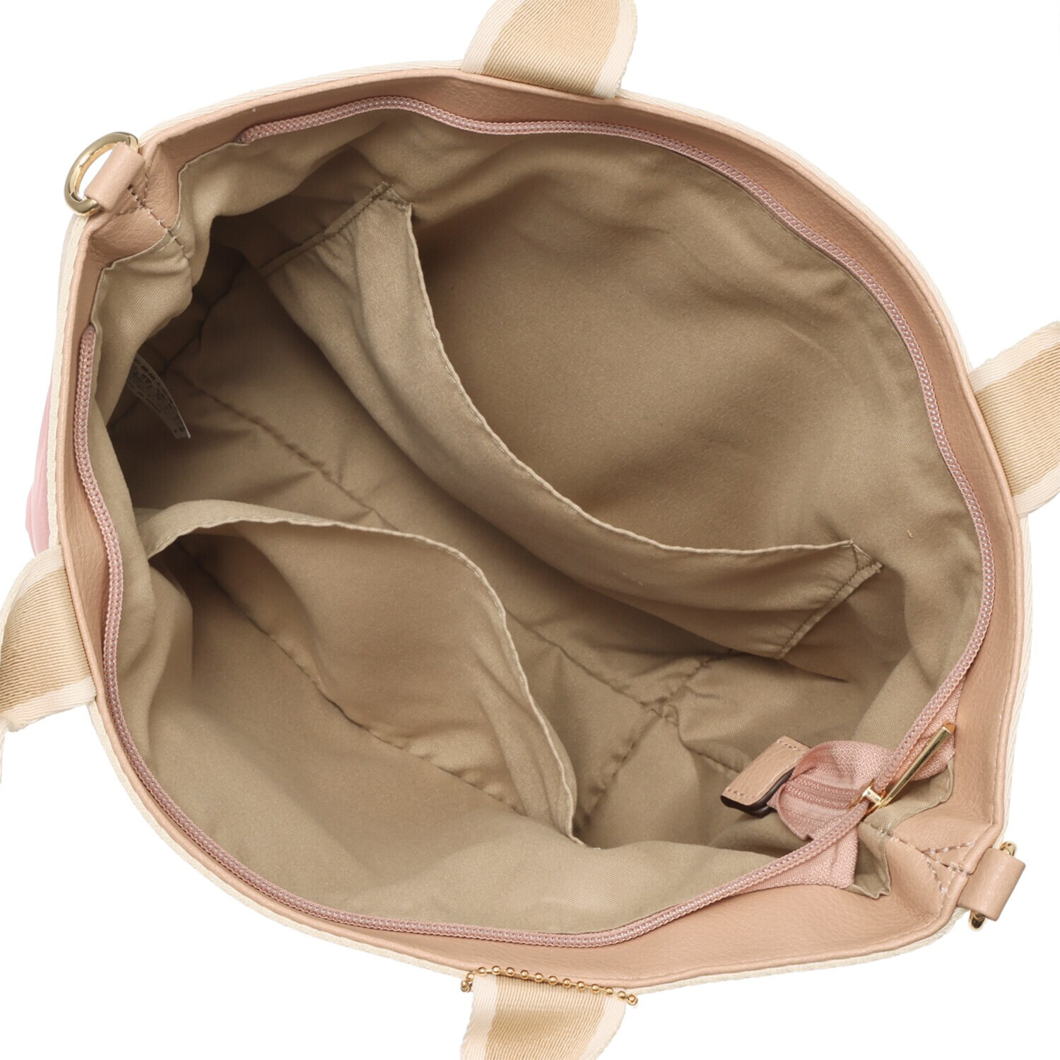 ラルジュ プレートチャーム付 テープアクセント 刺しゅう ２ウェイ舟形トートバッグ